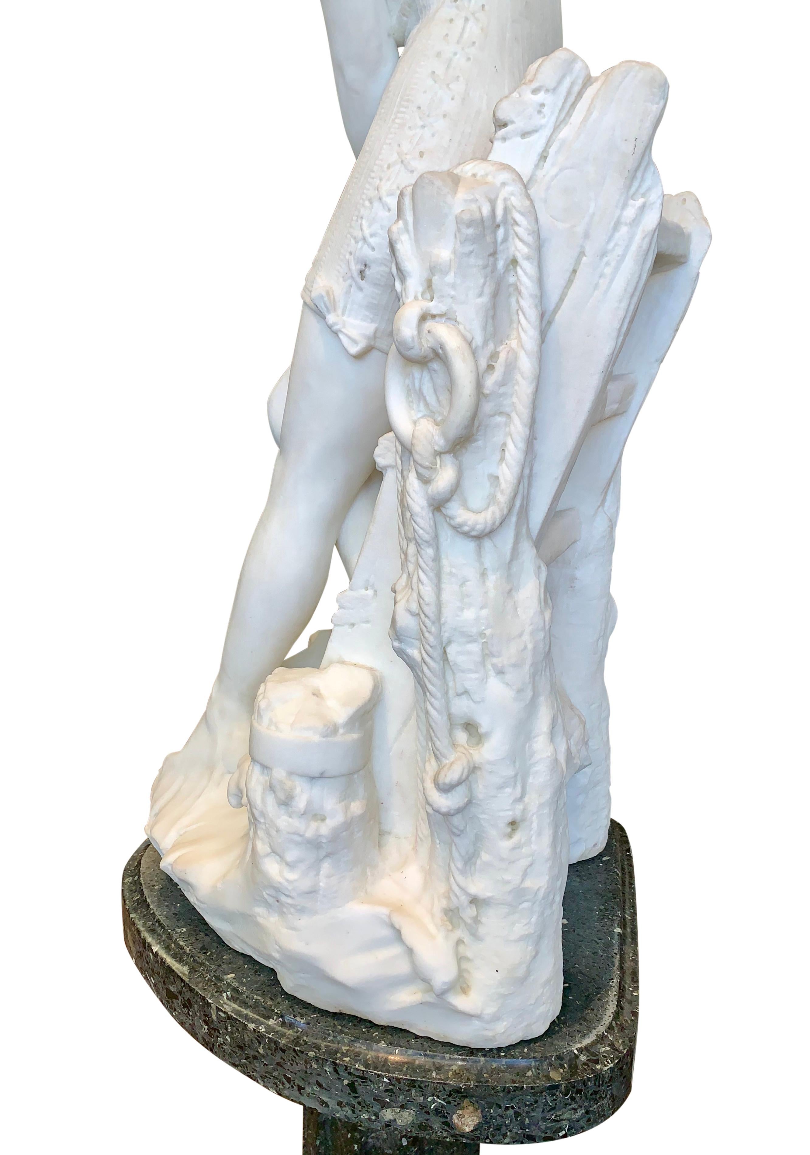 Marble Figure by Emilio Fiaschi, 'Testing The Waters' For Sale 7