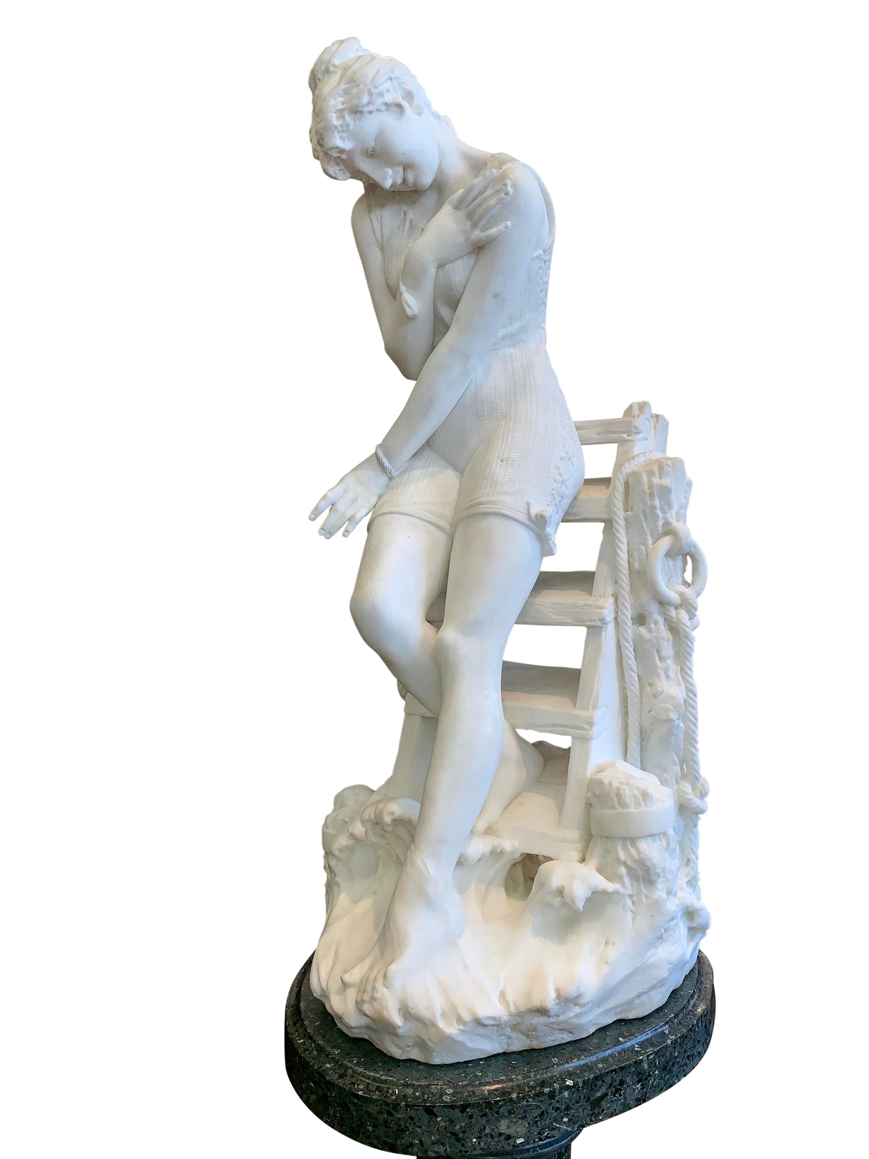 Marble Figure by Emilio Fiaschi, 'Testing The Waters' For Sale 8