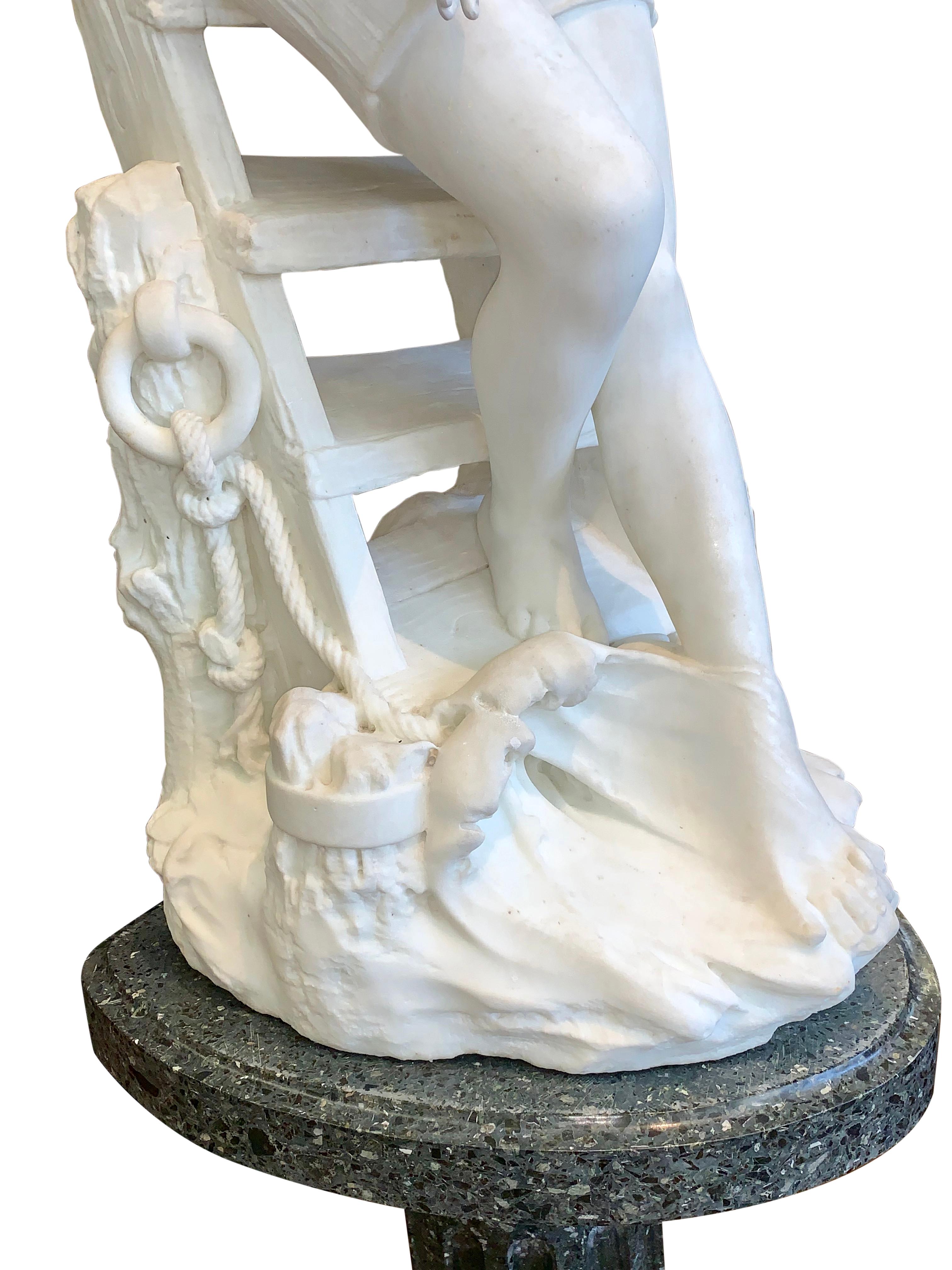 Marble Figure by Emilio Fiaschi, 'Testing The Waters' For Sale 11