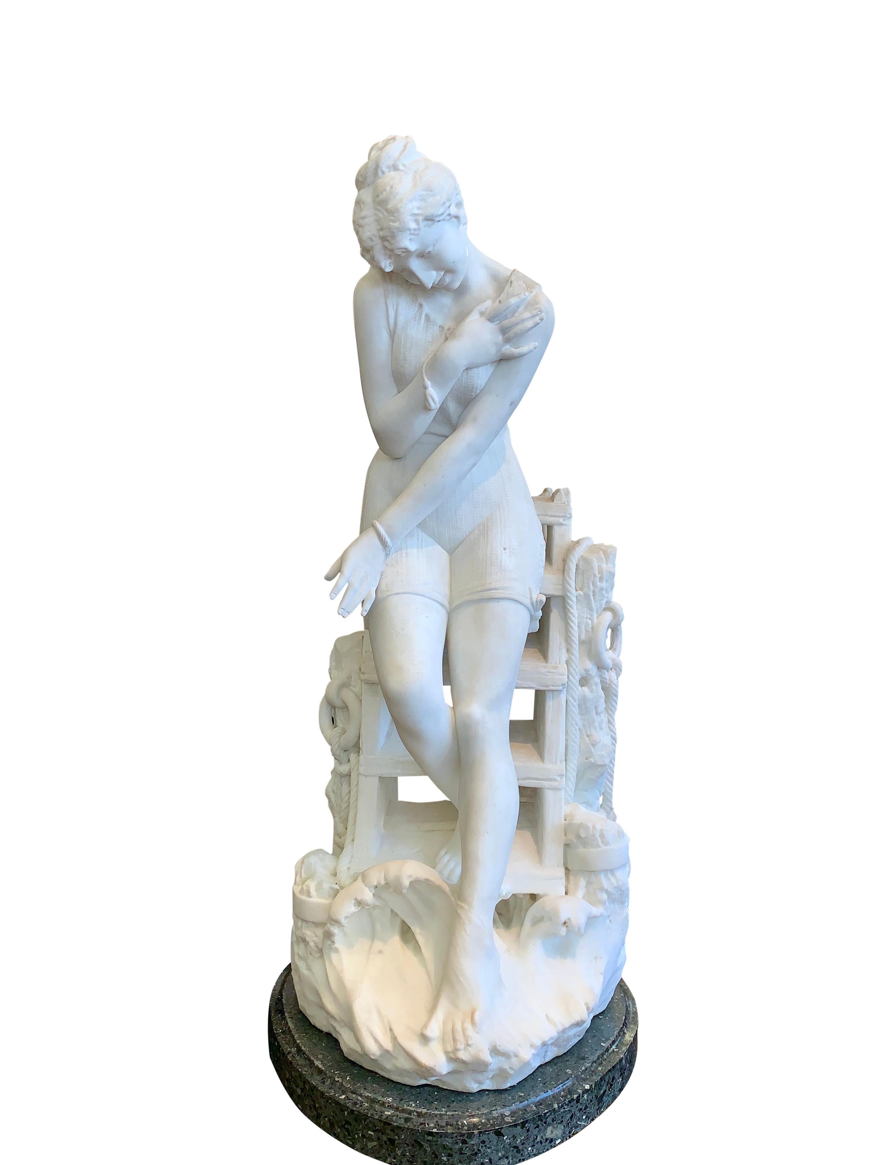 Belle Époque Marble Figure by Emilio Fiaschi, 'Testing The Waters' For Sale