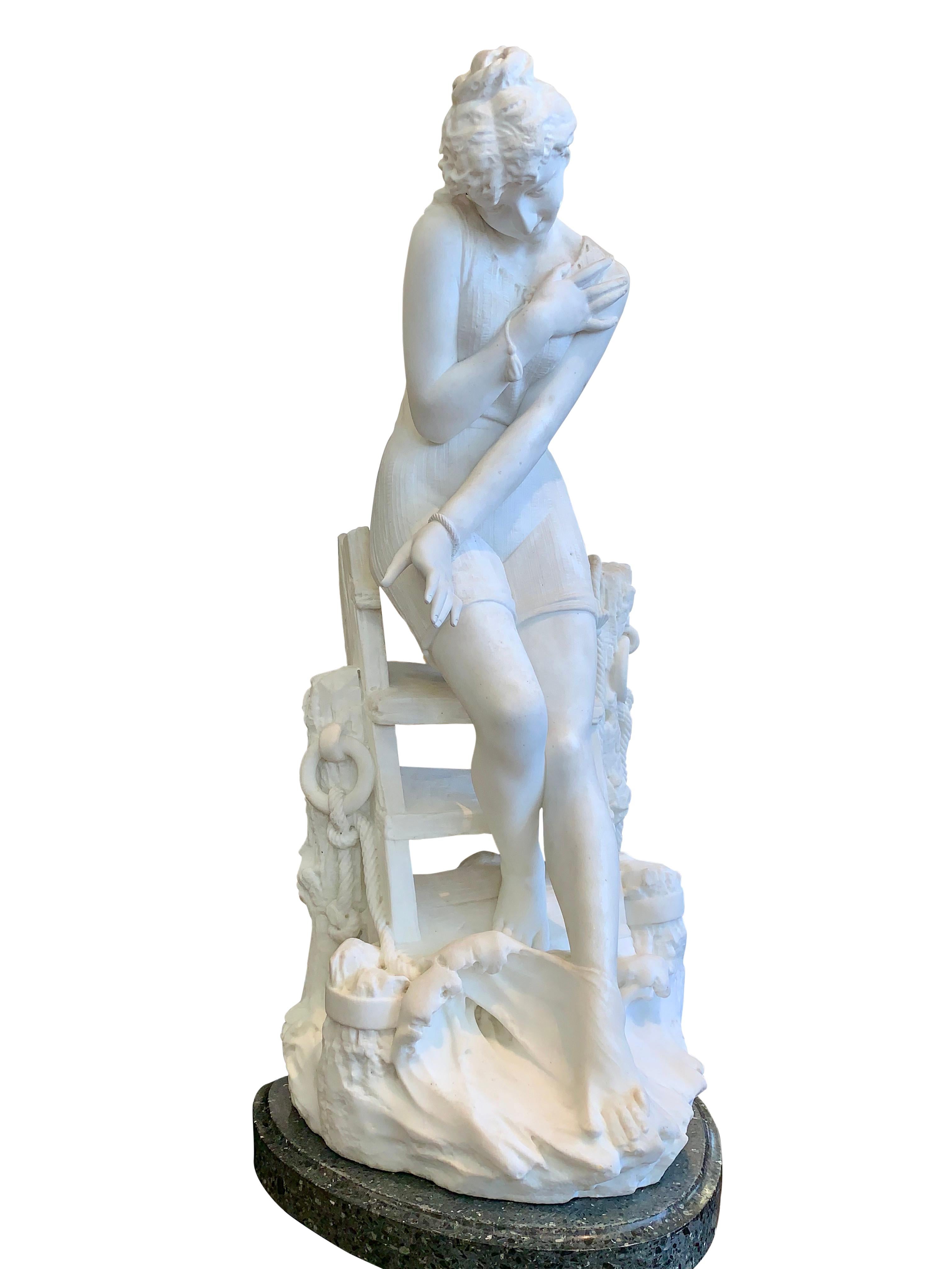 Italian Marble Figure by Emilio Fiaschi, 'Testing The Waters' For Sale