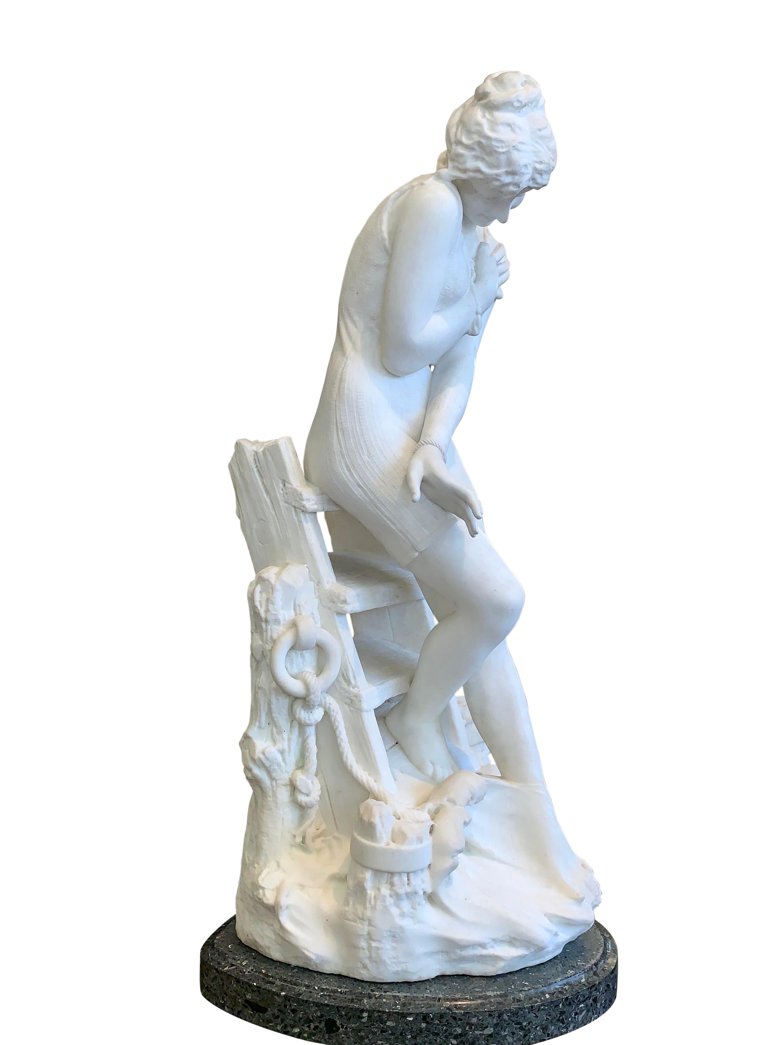 Carved Marble Figure by Emilio Fiaschi, 'Testing The Waters' For Sale