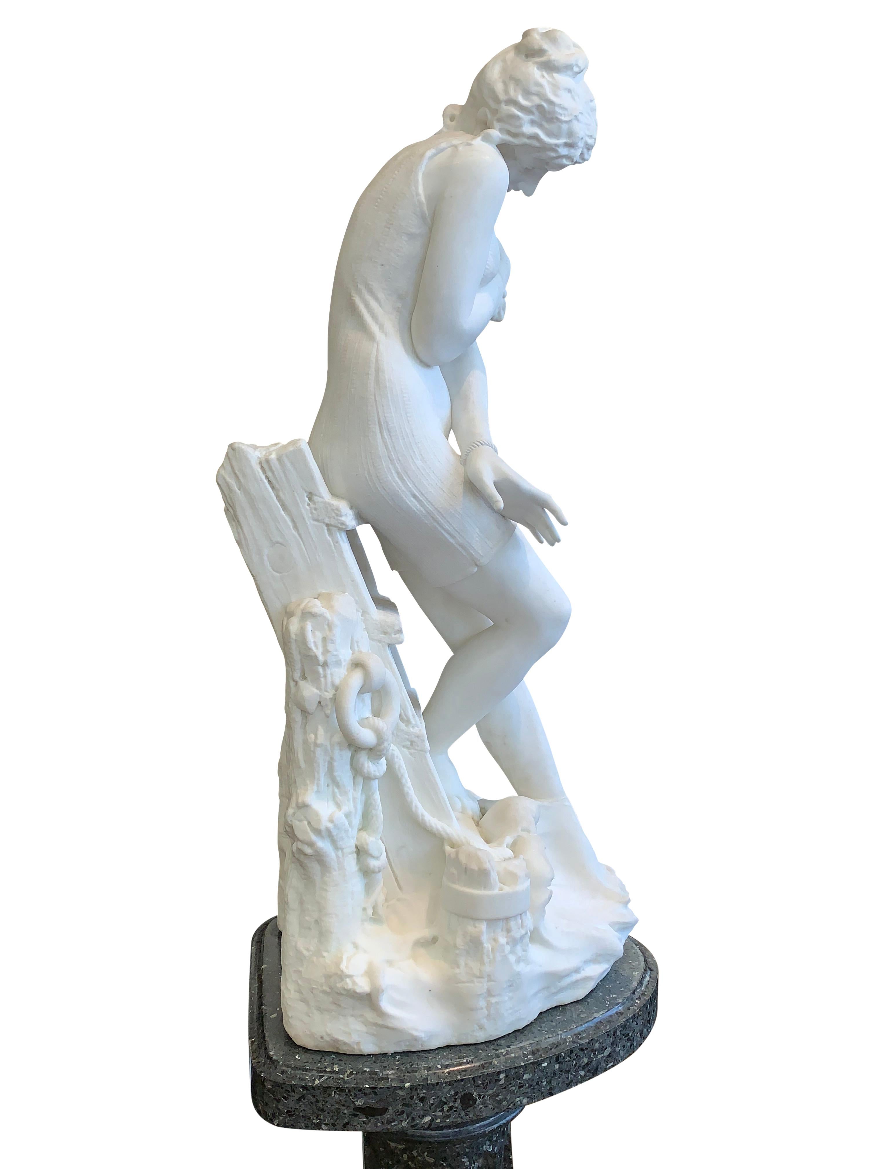 Marble Figure by Emilio Fiaschi, 'Testing The Waters' In Good Condition For Sale In Los Angeles, CA