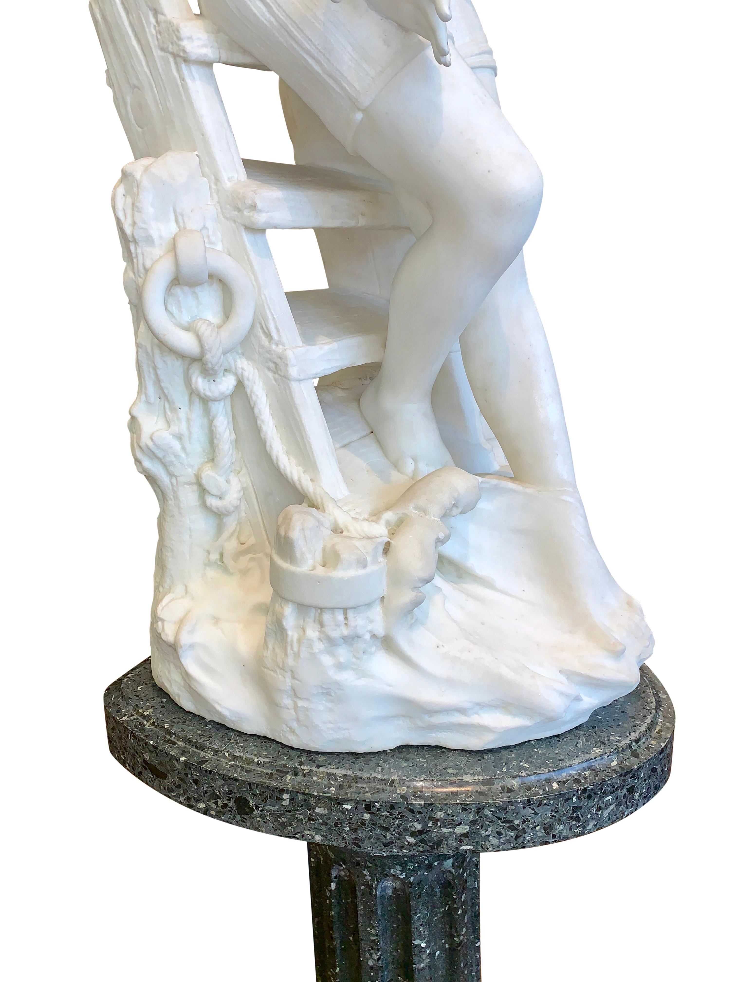 19th Century Marble Figure by Emilio Fiaschi, 'Testing The Waters' For Sale