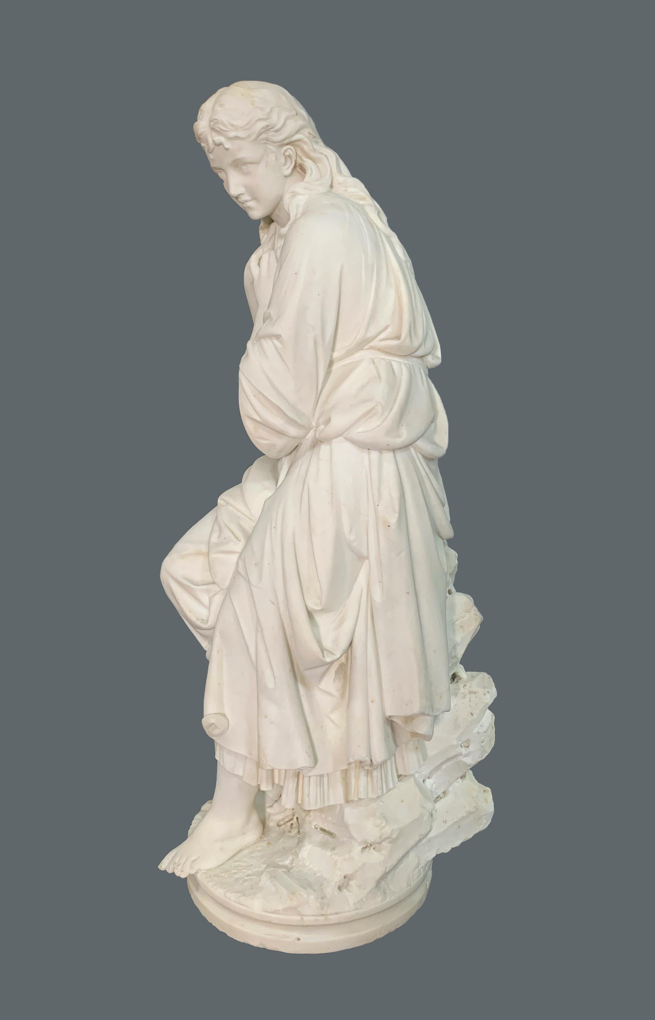 Hand-Carved Marble Figure of a Lady Sitting on Rocks by Paolo Di Ferdinando Triscornia For Sale