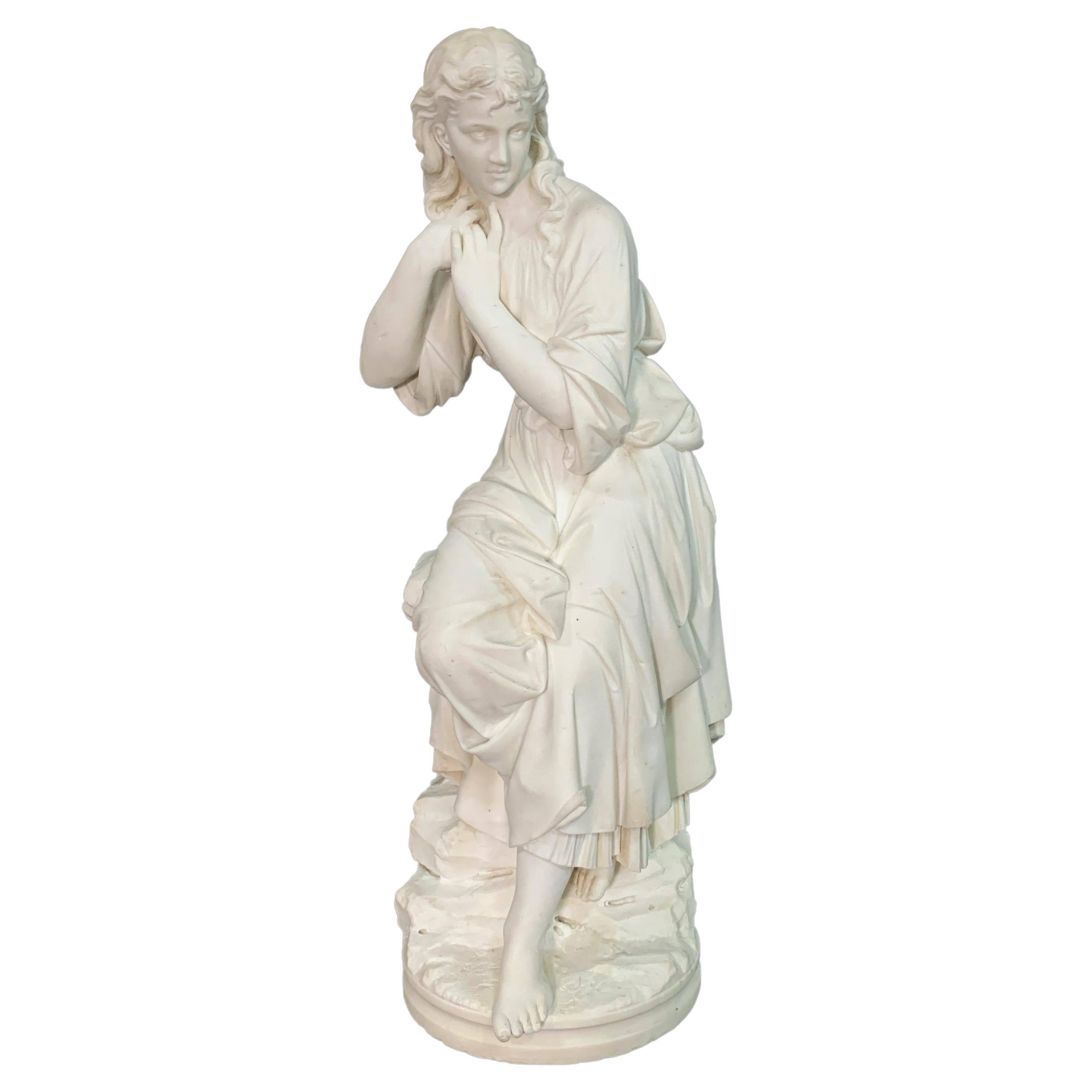 Marble Figure of a Lady Sitting on Rocks by Paolo Di Ferdinando Triscornia For Sale