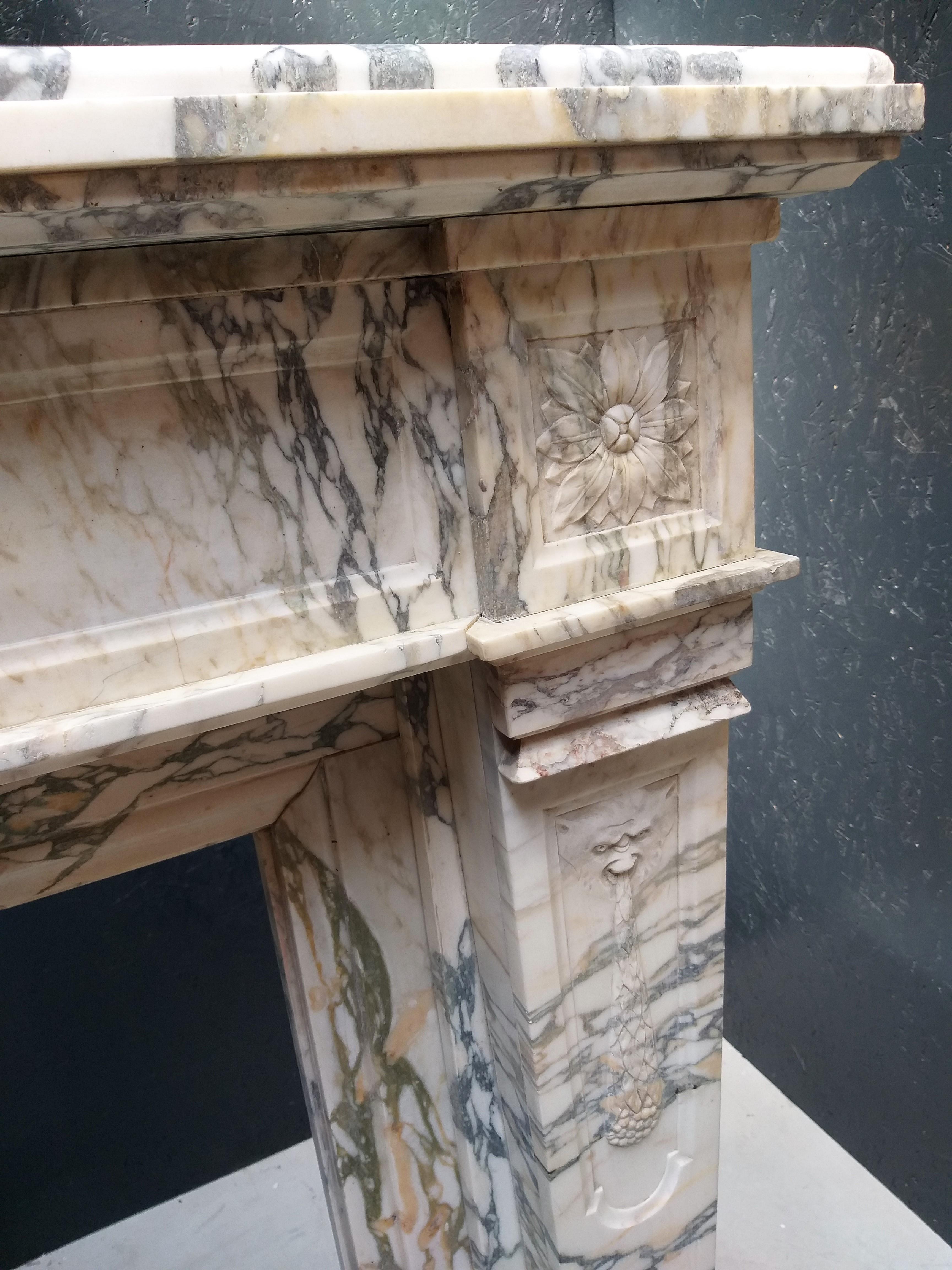 Marble Fireplace, Brècie Serravezza, Exceptional In Good Condition For Sale In Gembloux, BE