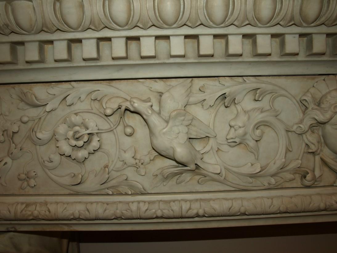 A superb Carrera marble fireplace. Truly unique. Exquisite detail. Italy, circa 1820.
  