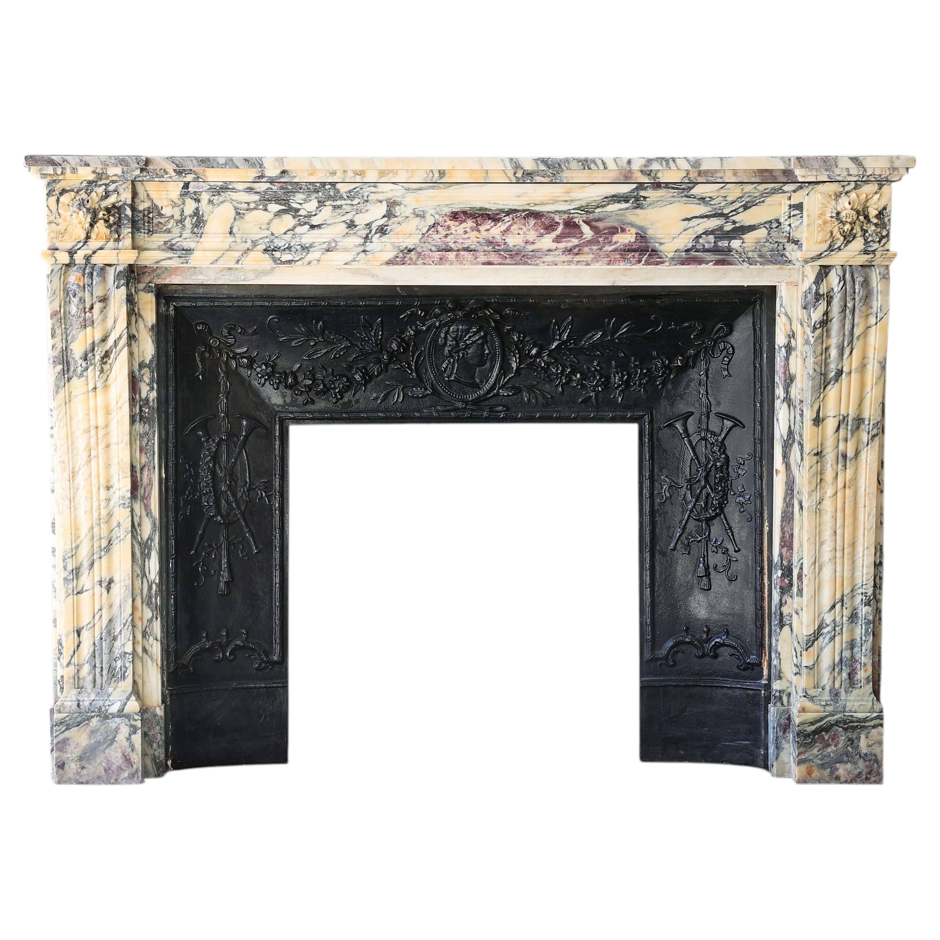 19th Century Antique Arabescato Viola Marble Fireplace, Louis XIV Style
