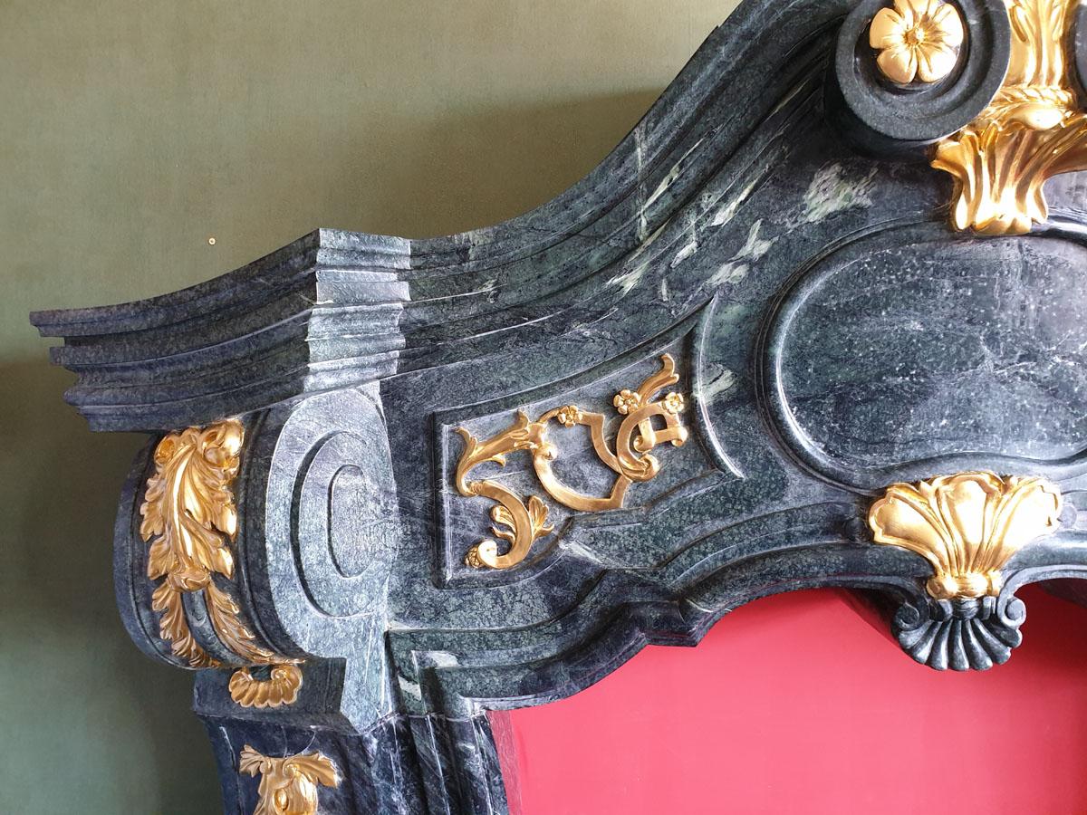 Marble Fireplace Portal in the Style of Mature Baroque, Carved and Gilded For Sale 3