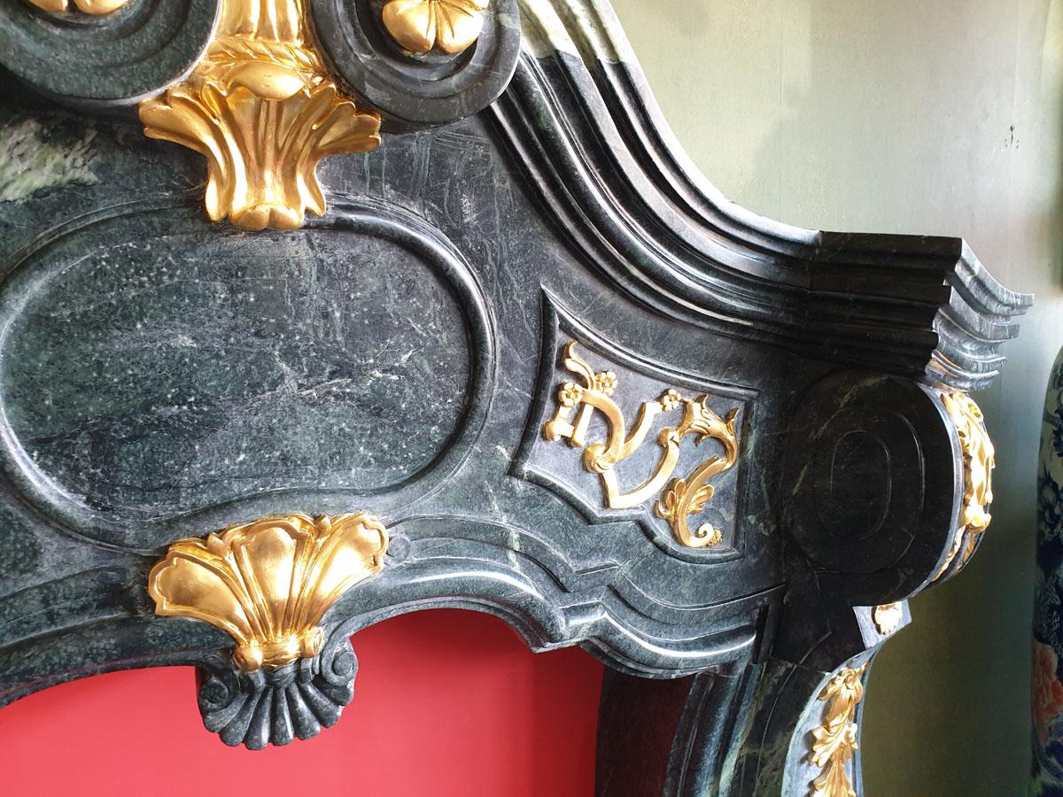 Marble Fireplace Portal in the Style of Mature Baroque, Carved and Gilded For Sale 5