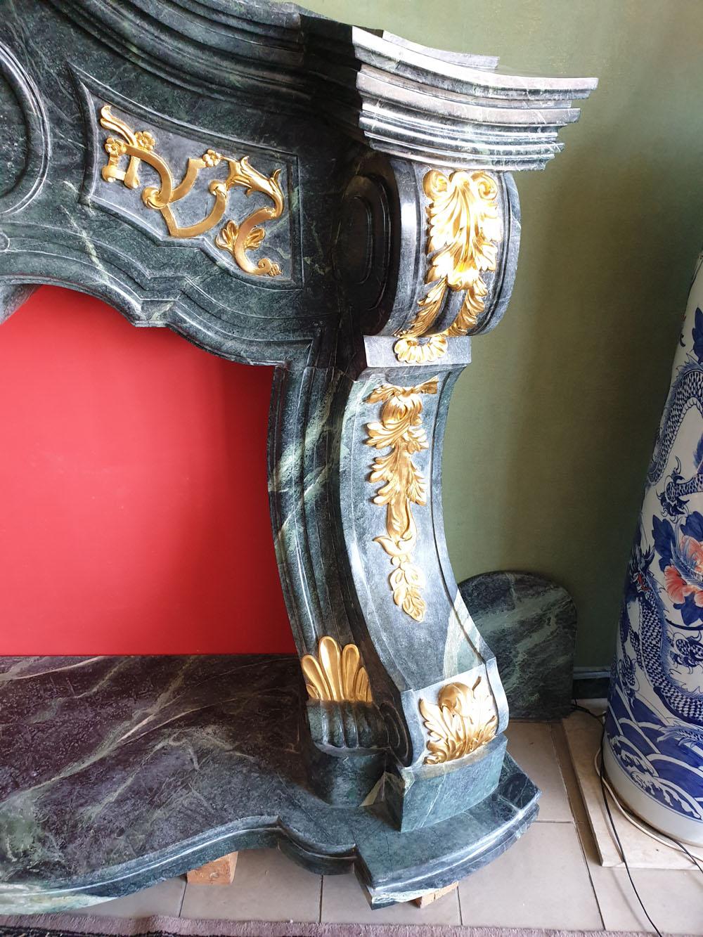 Marble Fireplace Portal in the Style of Mature Baroque, Carved and Gilded For Sale 2