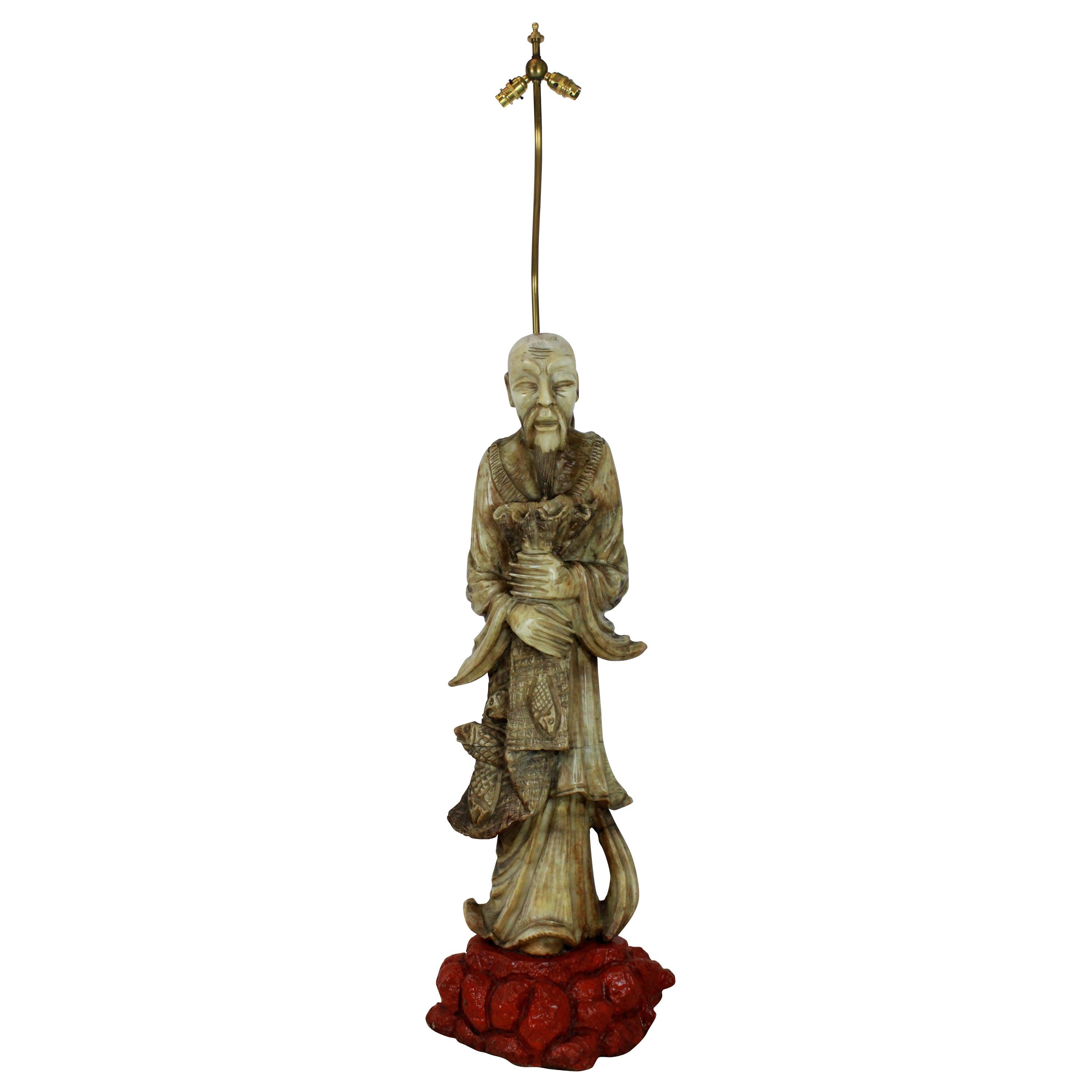 A Finely Carved Chinese Marble Floor Lamp