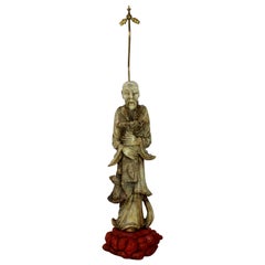 Marble Floor Lamp Depicting a Chinese Fisherman