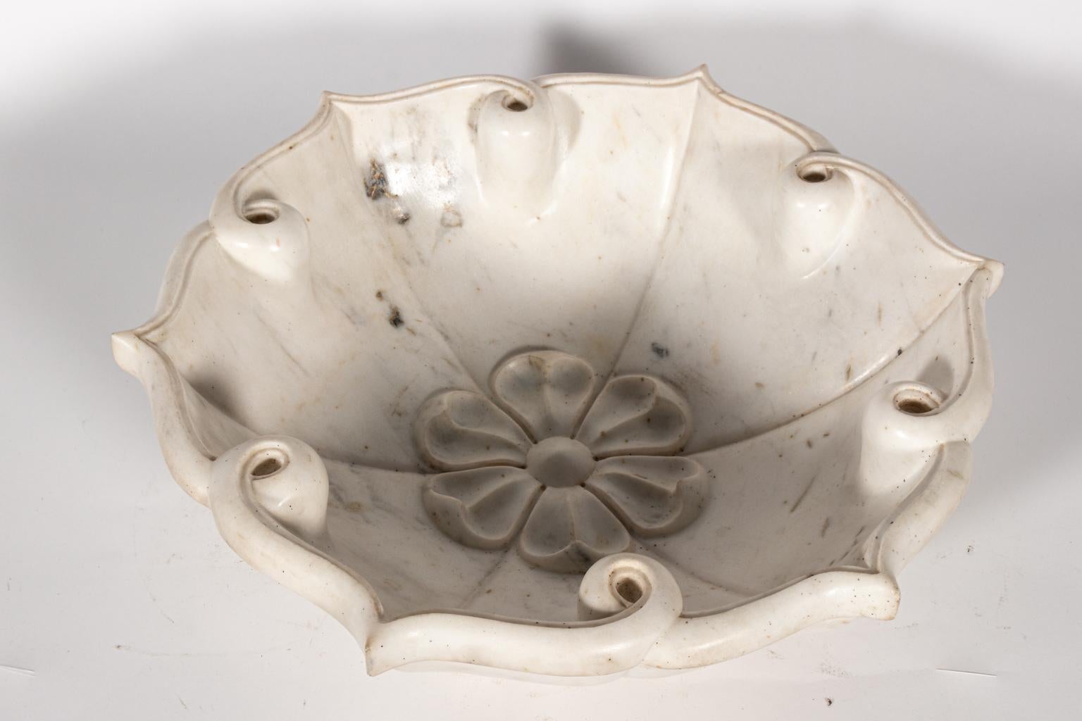 Carved Marble Flower Bowl
