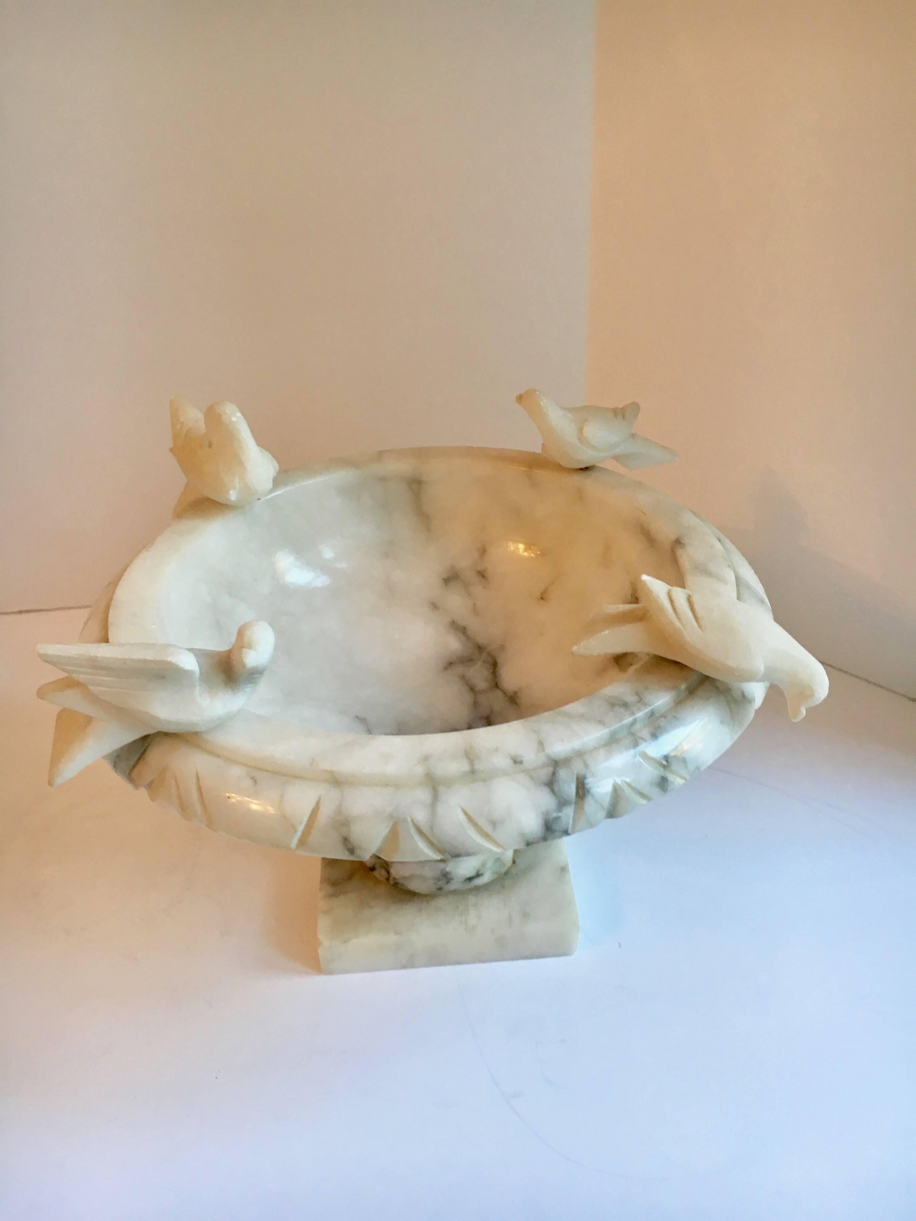 Marble Footed Bowl with Carved Birds In Excellent Condition In Los Angeles, CA