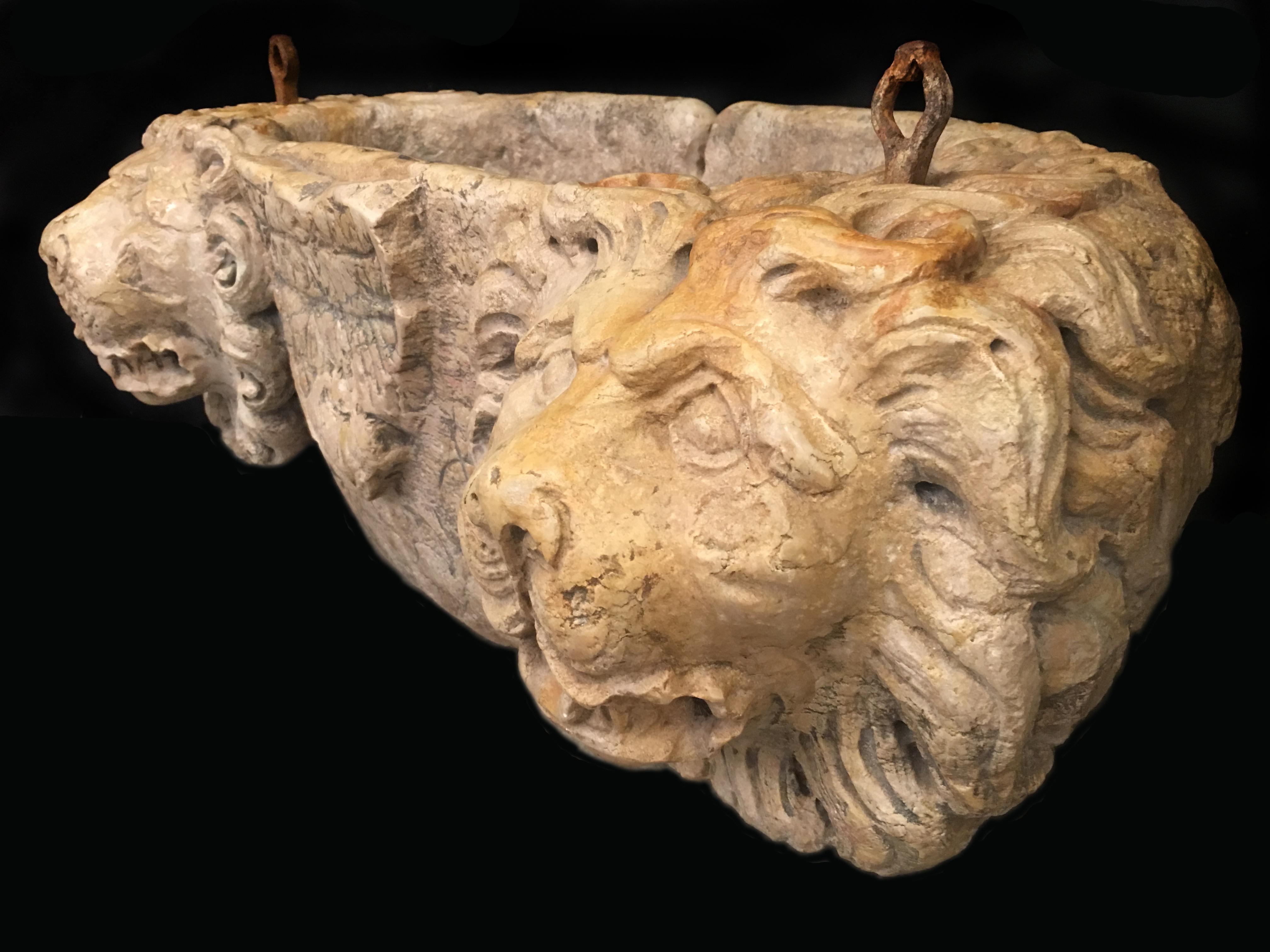 Italian Marble fountain with lions heads. Florence, Italy, circa 1750