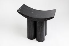 Curved Seat Three Cylindrical Legs Black Marble Stool by Pietro Franceschini