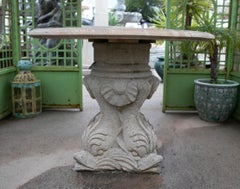 Marble Garden Table with Rose Portuguese Marble Top and Stone Base with Fishes