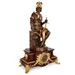 Dreiteiliges Uhrenset aus Marmor, vergoldeter und patinierter Bronze von Barbedienne