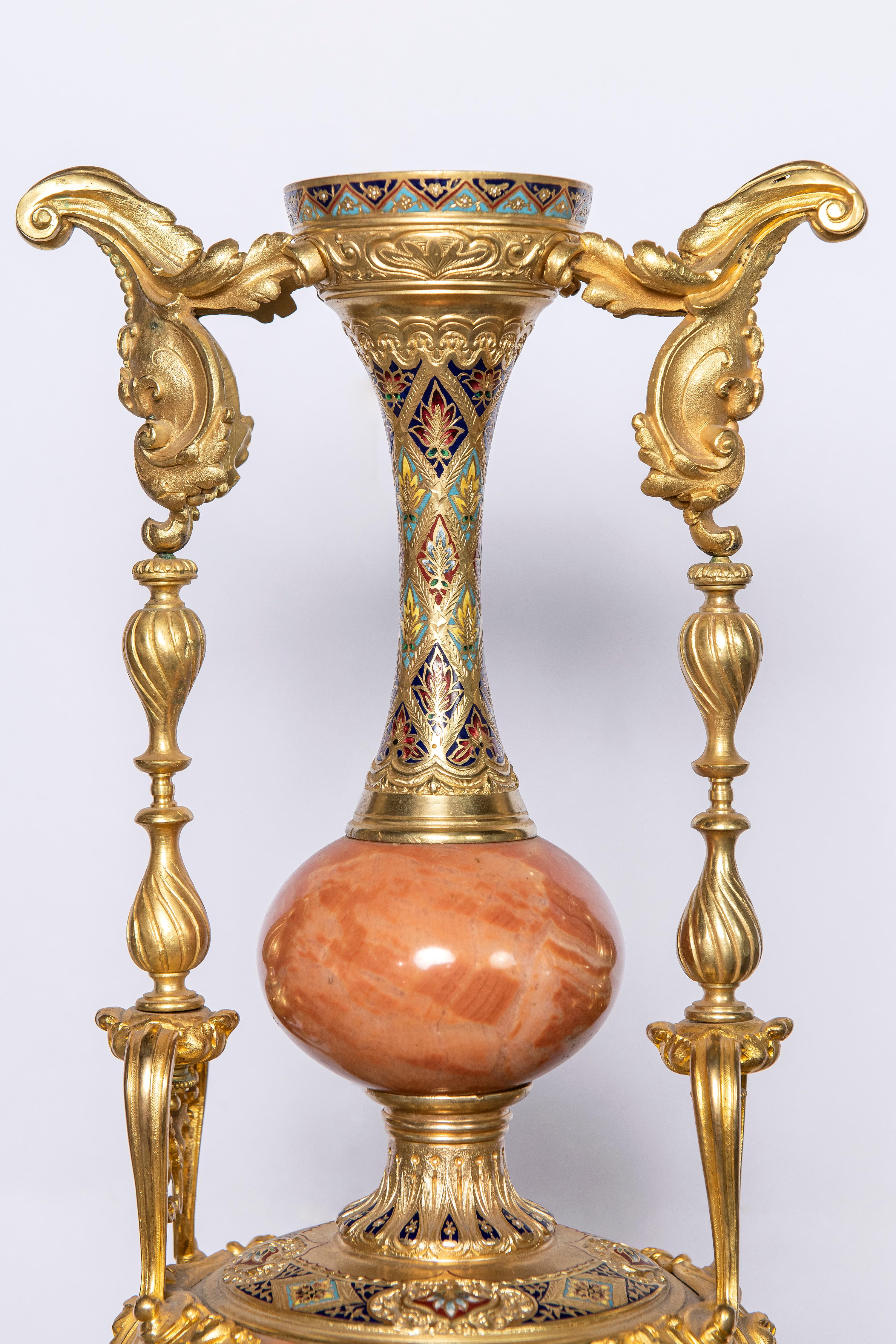 Marble, gilt bronze and cloisonné center, neoclassical style.