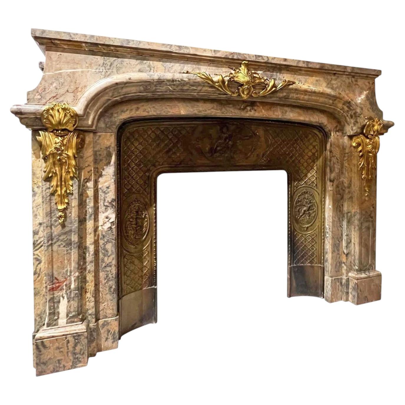 Marble & Gilt Bronze Fireplace