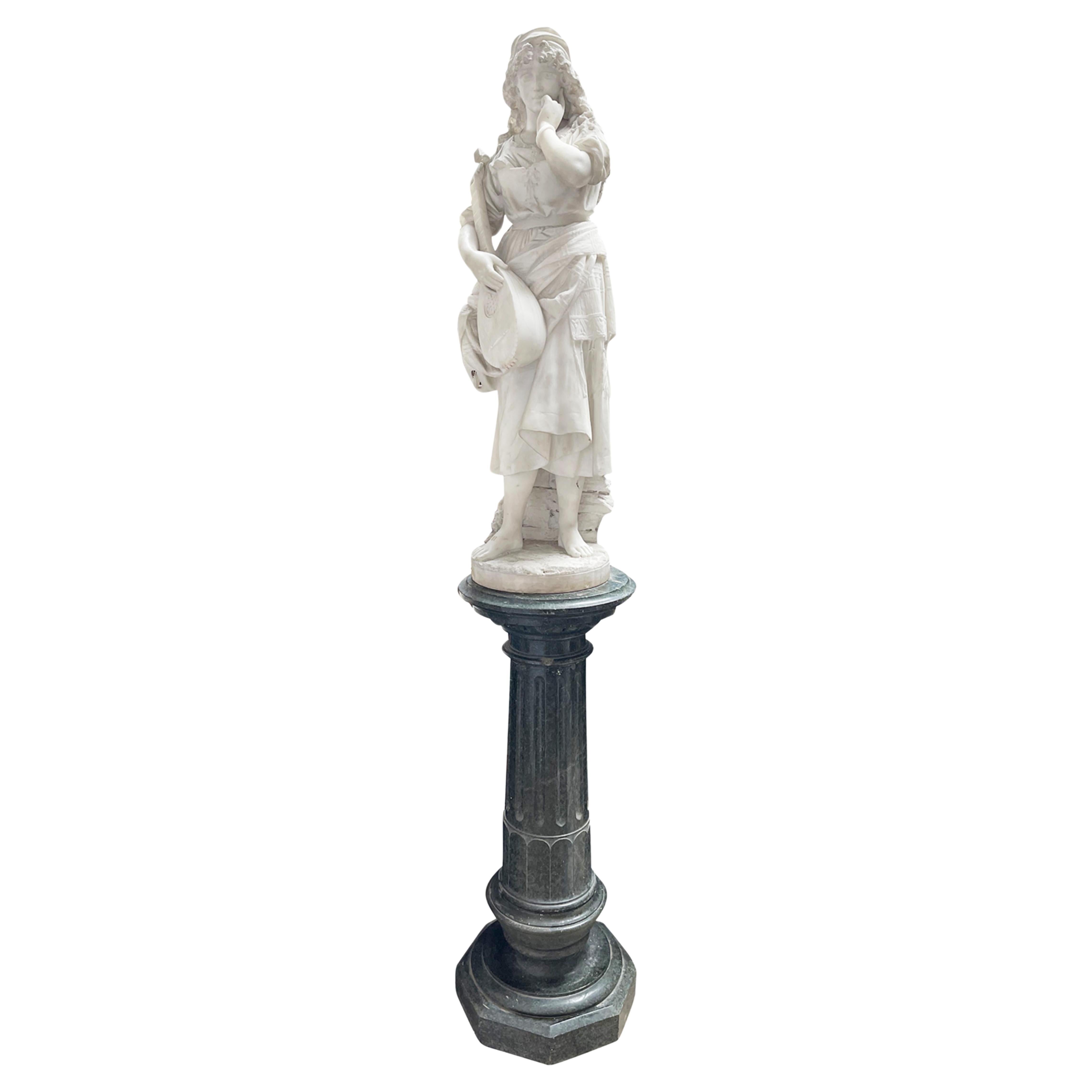 Marble girl with a Mandolin, signed Eduardo Giolli, C19th
