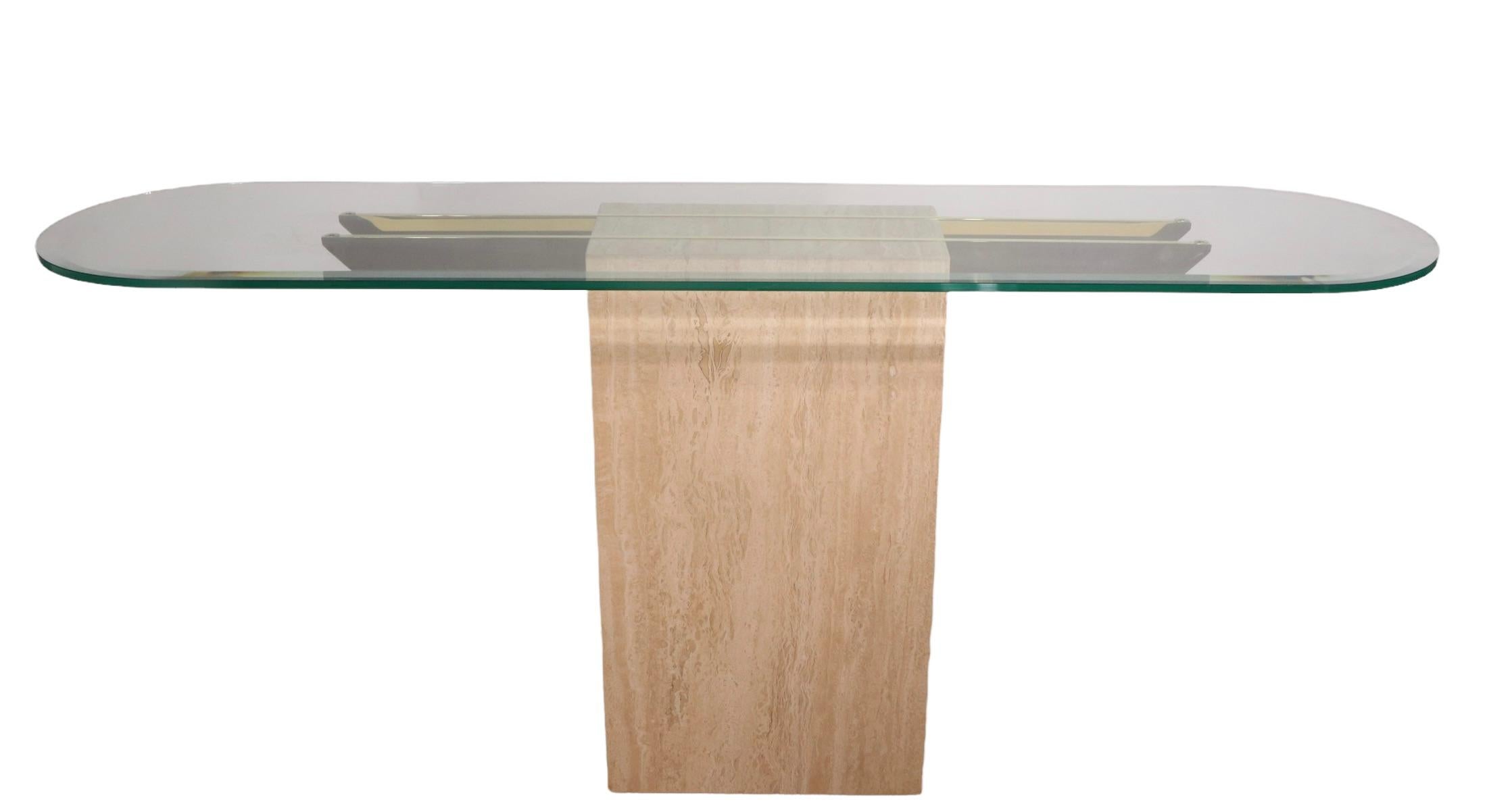  Marble Glass and Brass Artedi Console Table Ca. 1980's Made in Italy For Sale 10