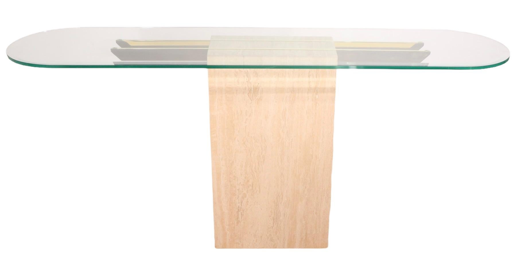 Post-Modern  Marble Glass and Brass Artedi Console Table Ca. 1980's Made in Italy For Sale