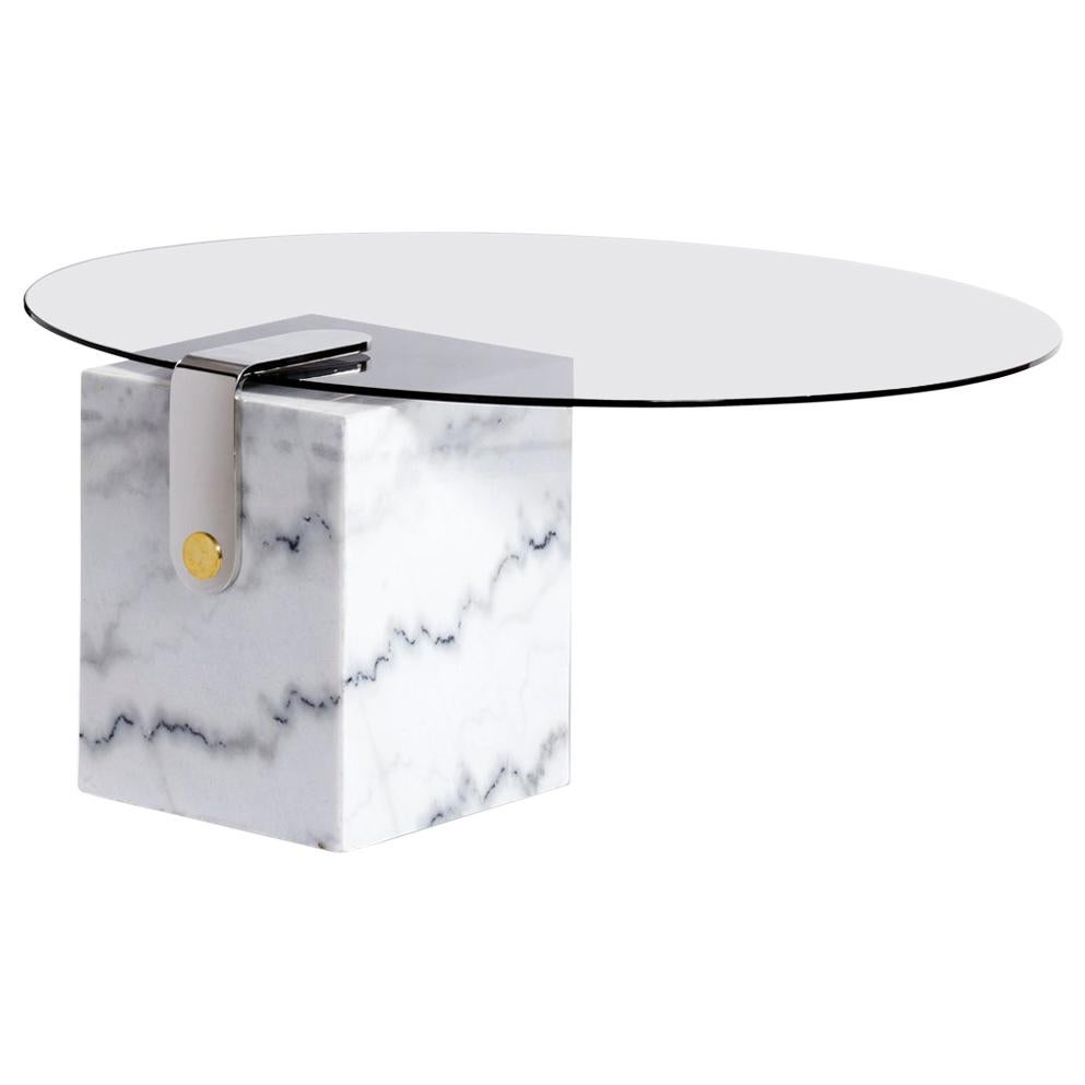 Table basse ronde en marbre, verre et laiton, par Egg Designs en vente