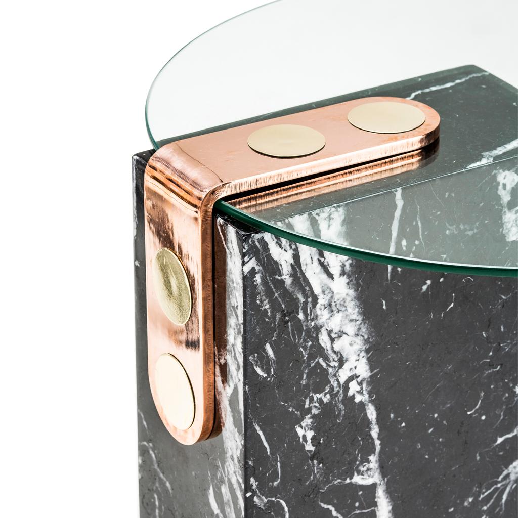 burnished copper and marble side table