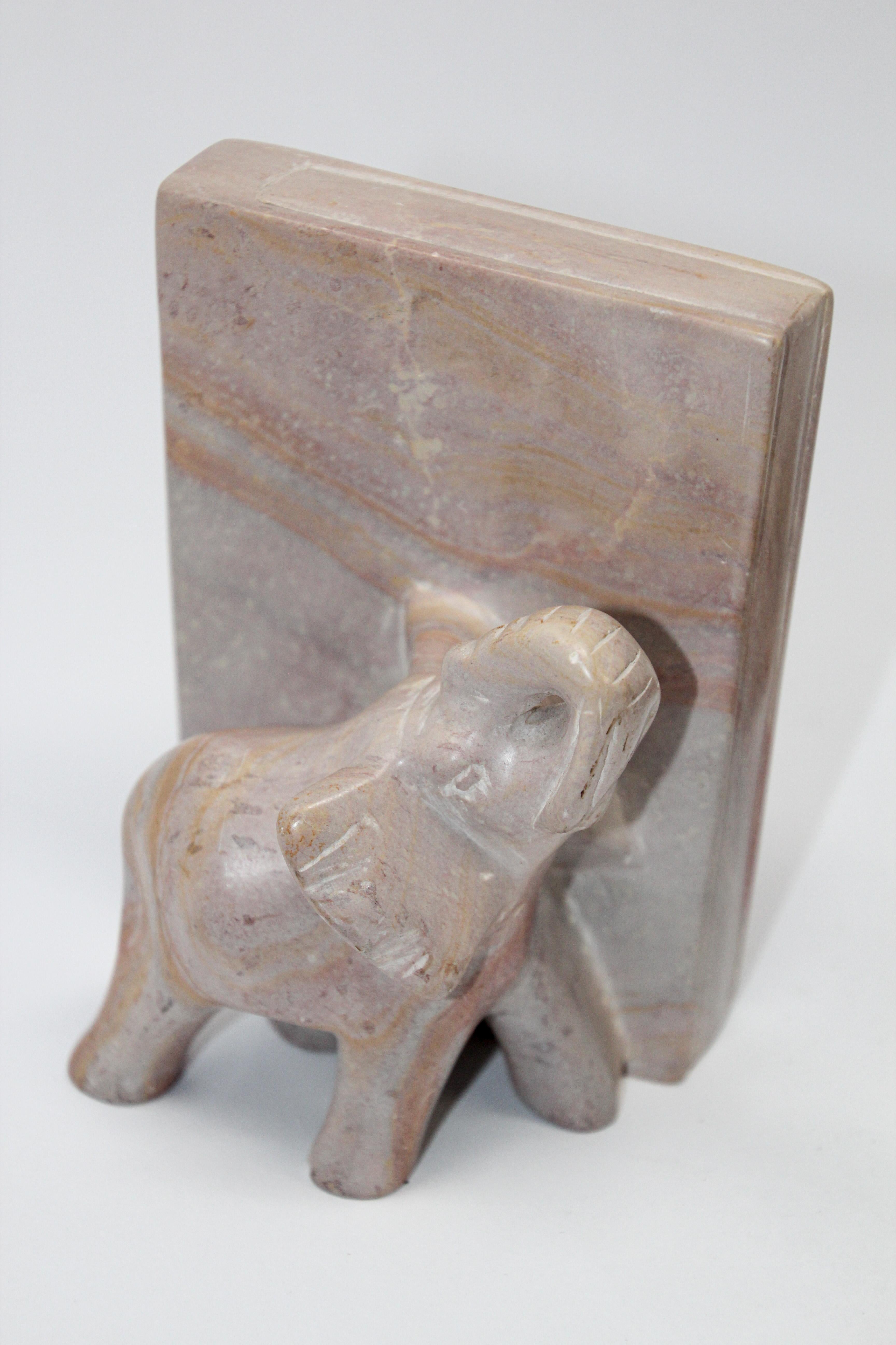 Vintage Hand Carved Elephant Sculpture Bookends 1