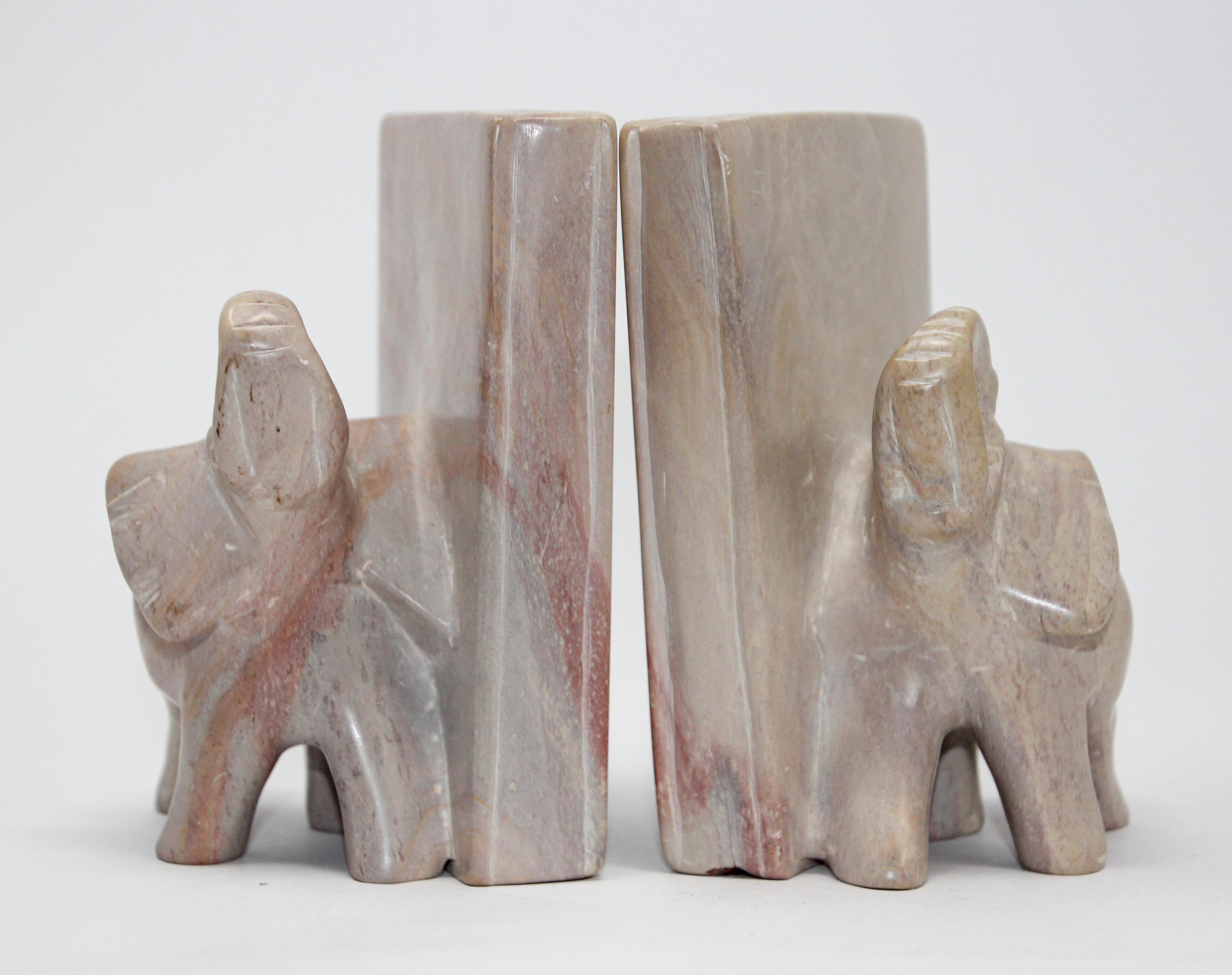 Vintage Hand Carved Elephant Sculpture Bookends 5