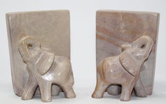 Vintage Hand Carved Elephant Sculpture Bookends