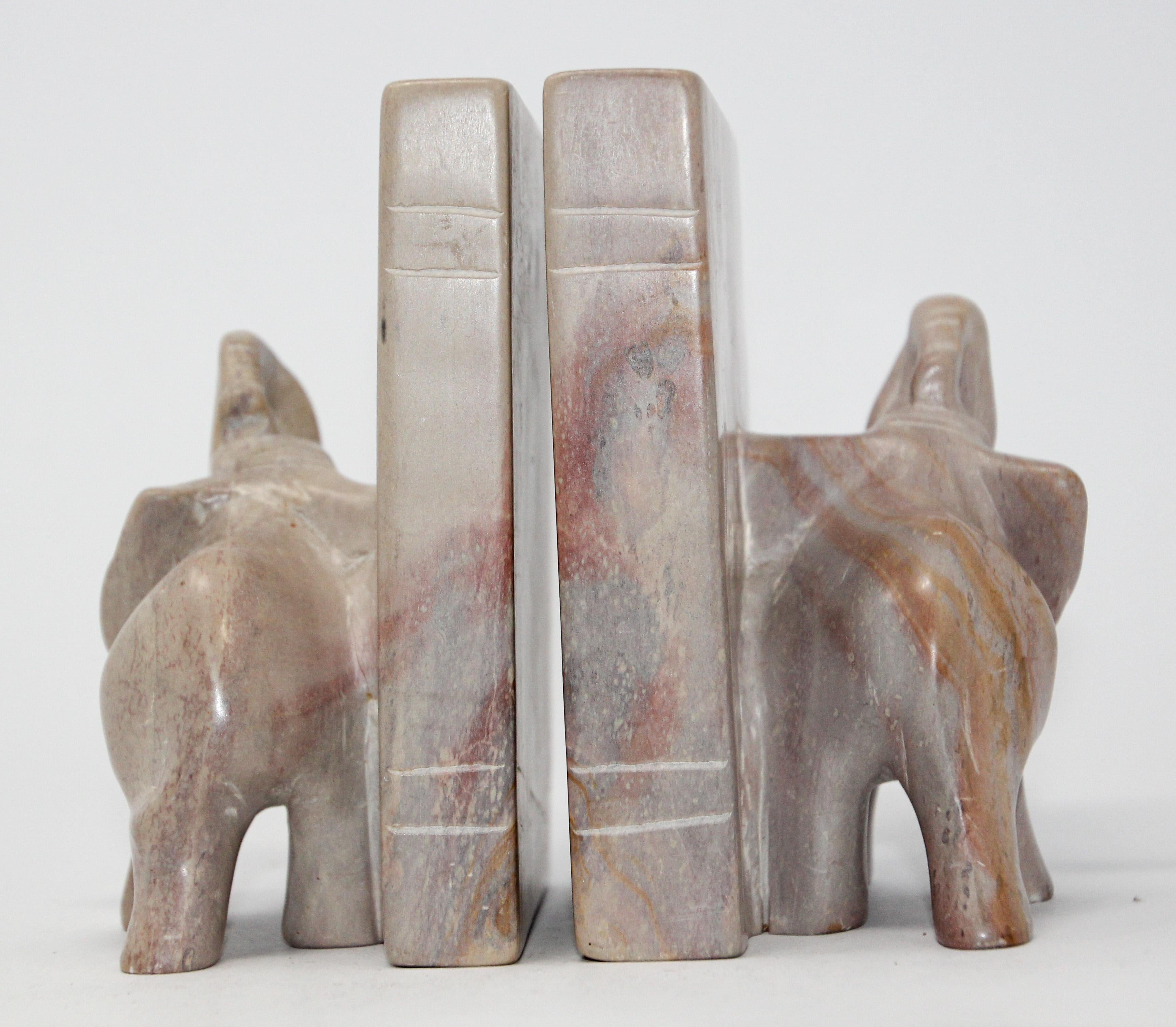 Anglo Raj Vintage Hand Carved Elephant Sculpture Bookends