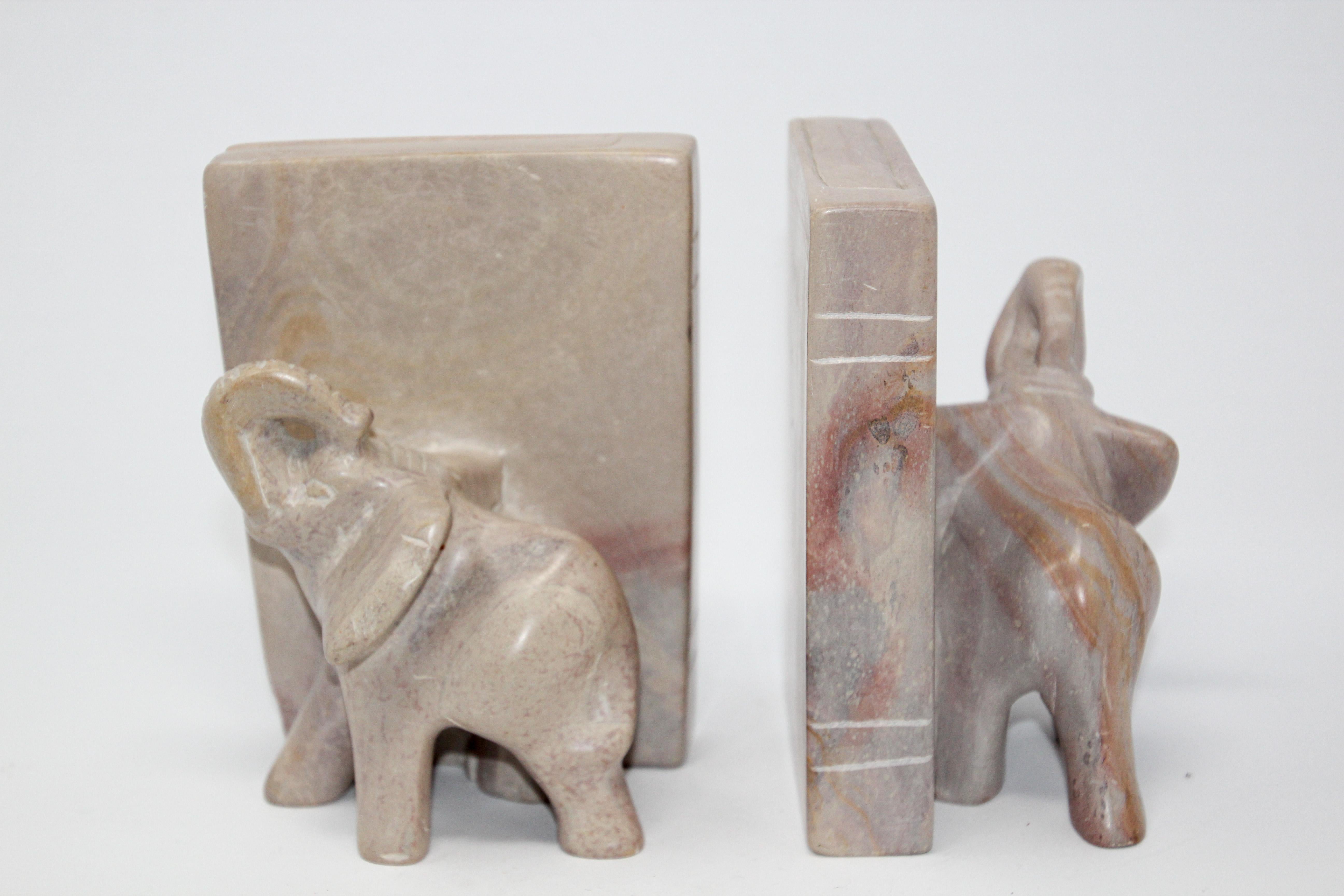 Indian Vintage Hand Carved Elephant Sculpture Bookends