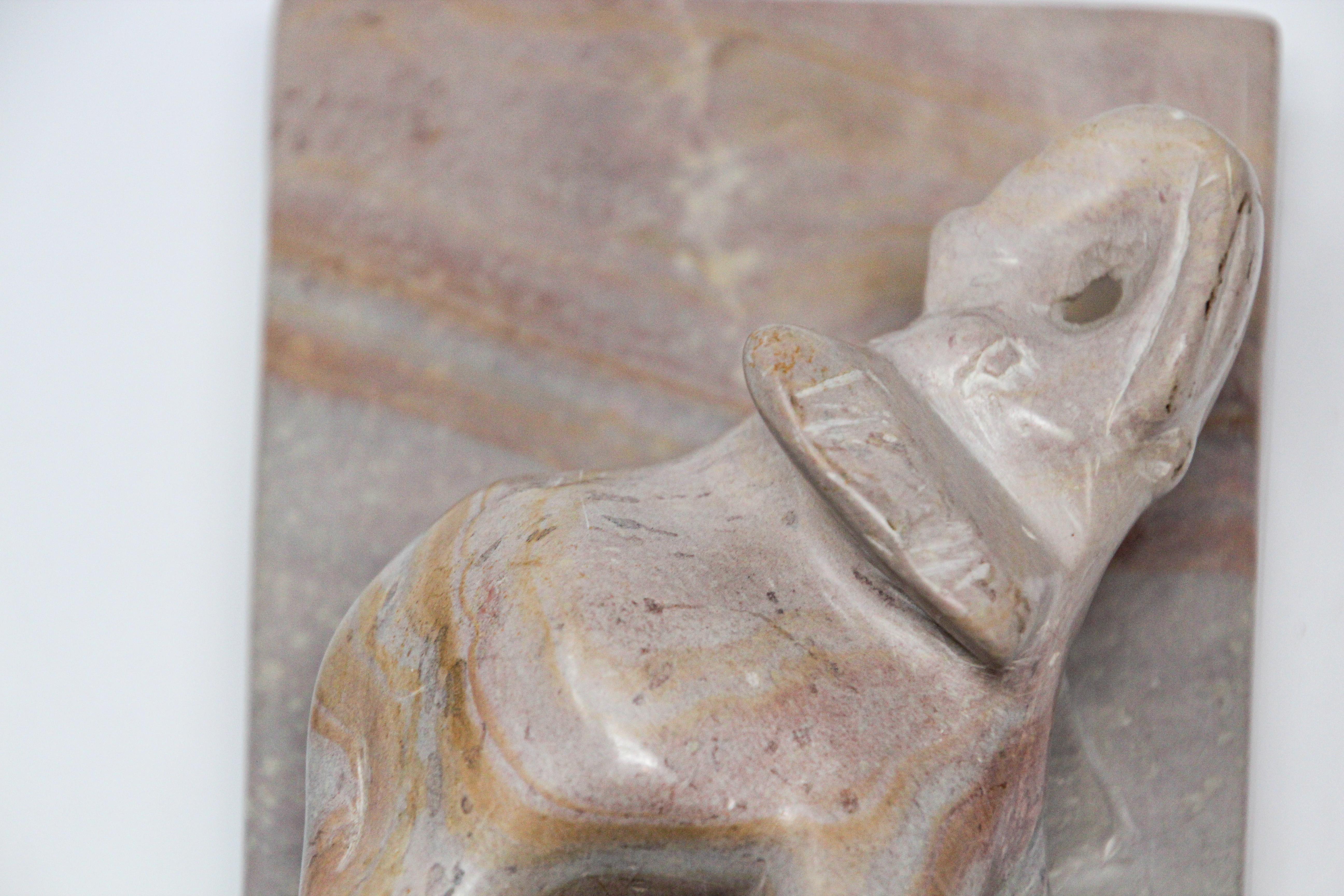 Travertine Vintage Hand Carved Elephant Sculpture Bookends