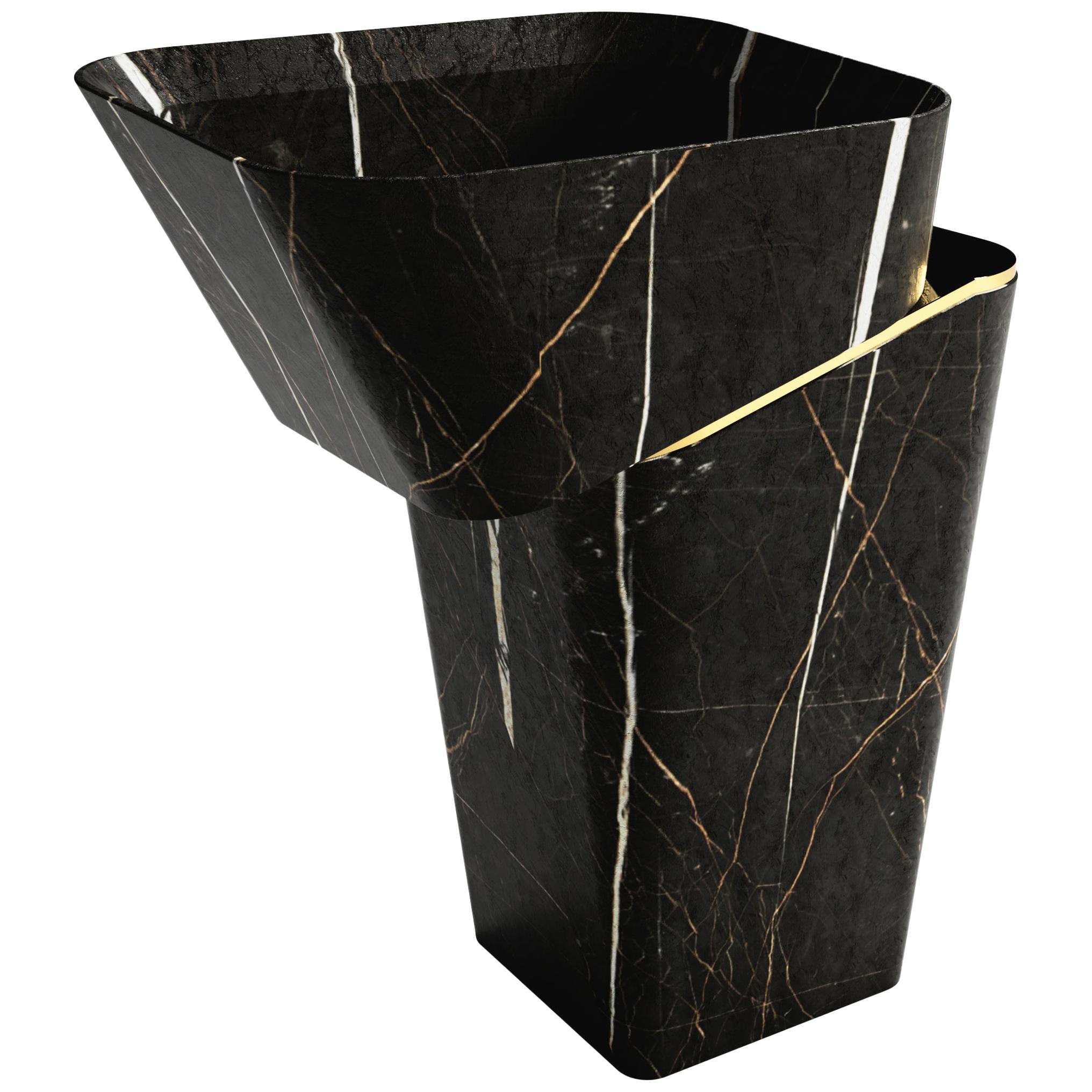 "Louis Noir" Modern Sahara Noir Marble Hand Crafted Washbasin For Sale