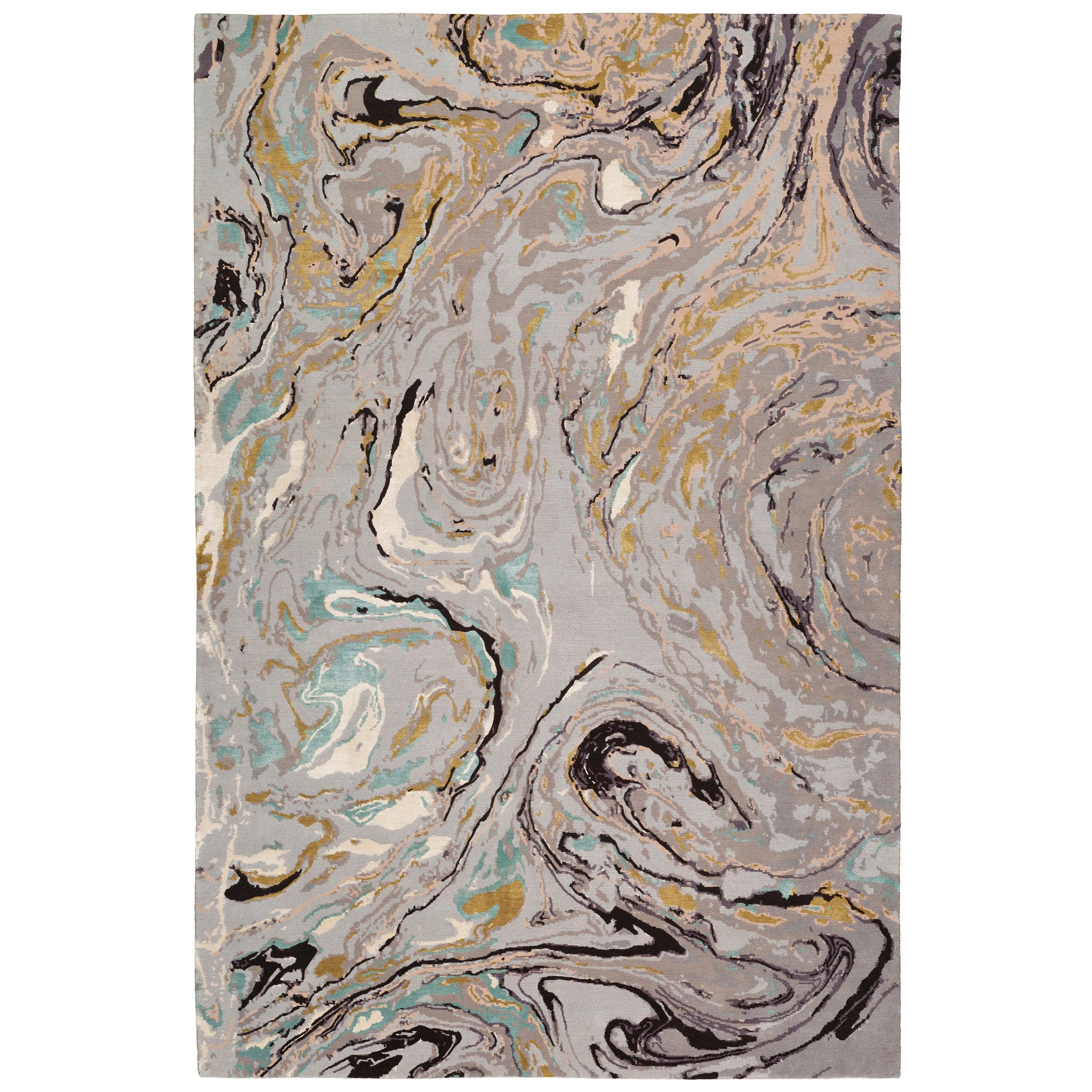 Marble Hand-Knotted 7
6"x5
 Rug in Wool and Silk by Rodarte For Sale