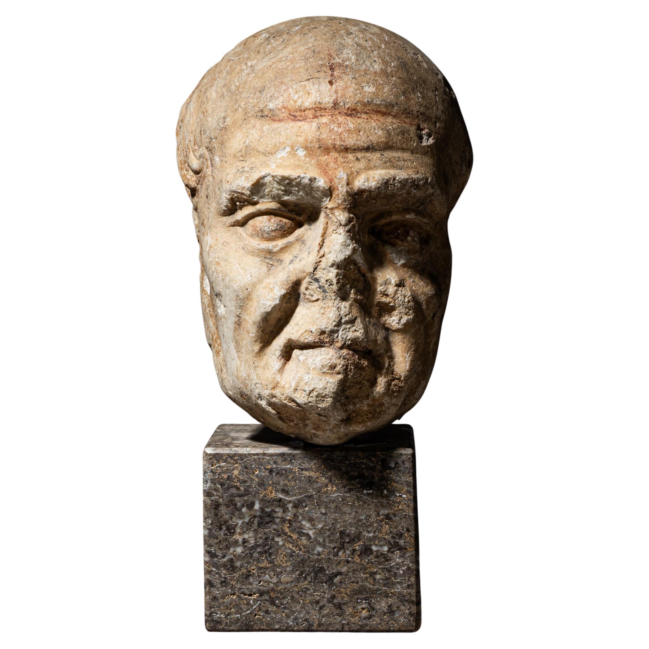 Marble Head of an Elderly Man, likely Roman For Sale