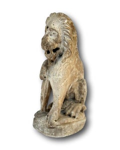 Marble Heraldic Lion with Fleur-de-Lys Shield. France, 17th century.