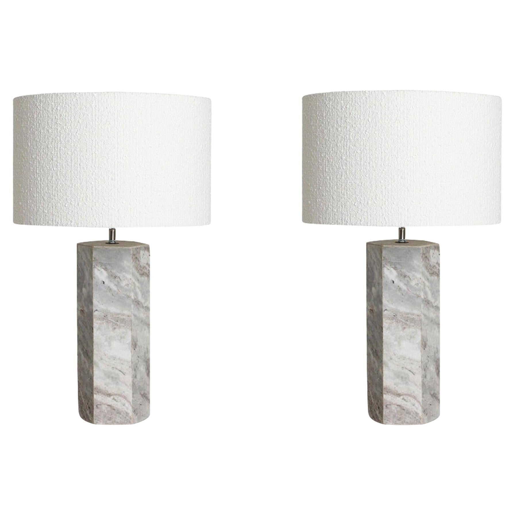 Marble Hexagonal Shaped Base Pair Lamps, Netherlands, Contemporary