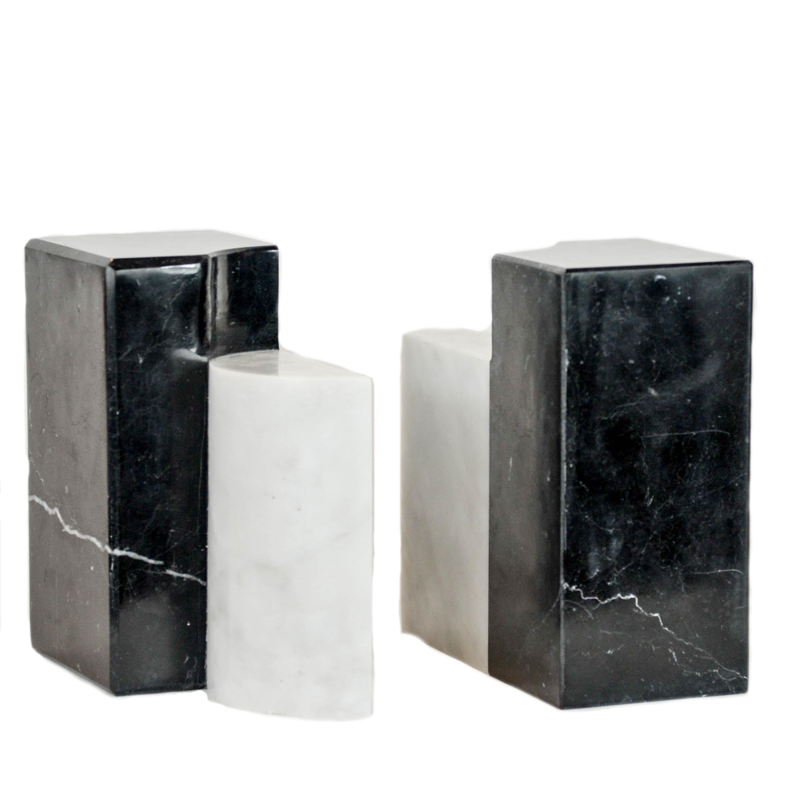 The Marble House Bookends Black and White Carrara Marble, Handmade in Italy