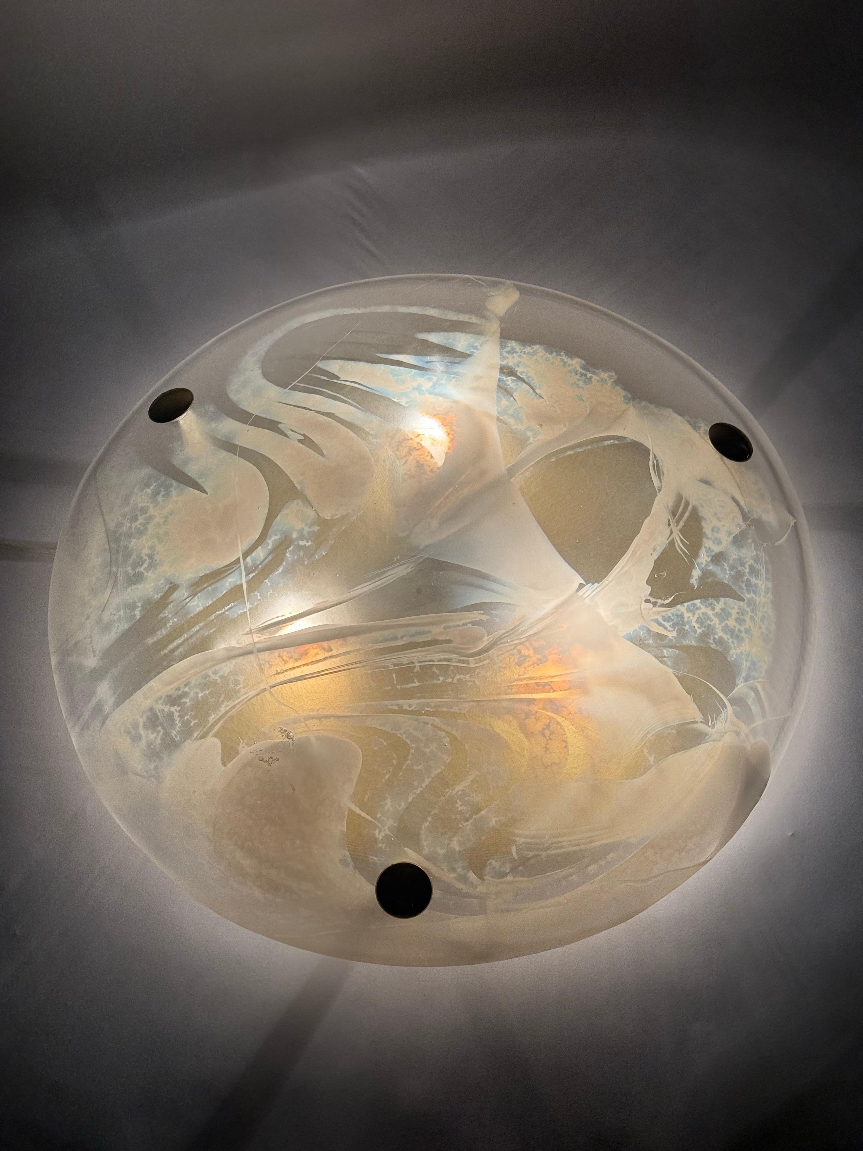 Hollywood Regency Marble Huge Murano Glass Flush Mount, Hillbrand, Germany, 1960s For Sale