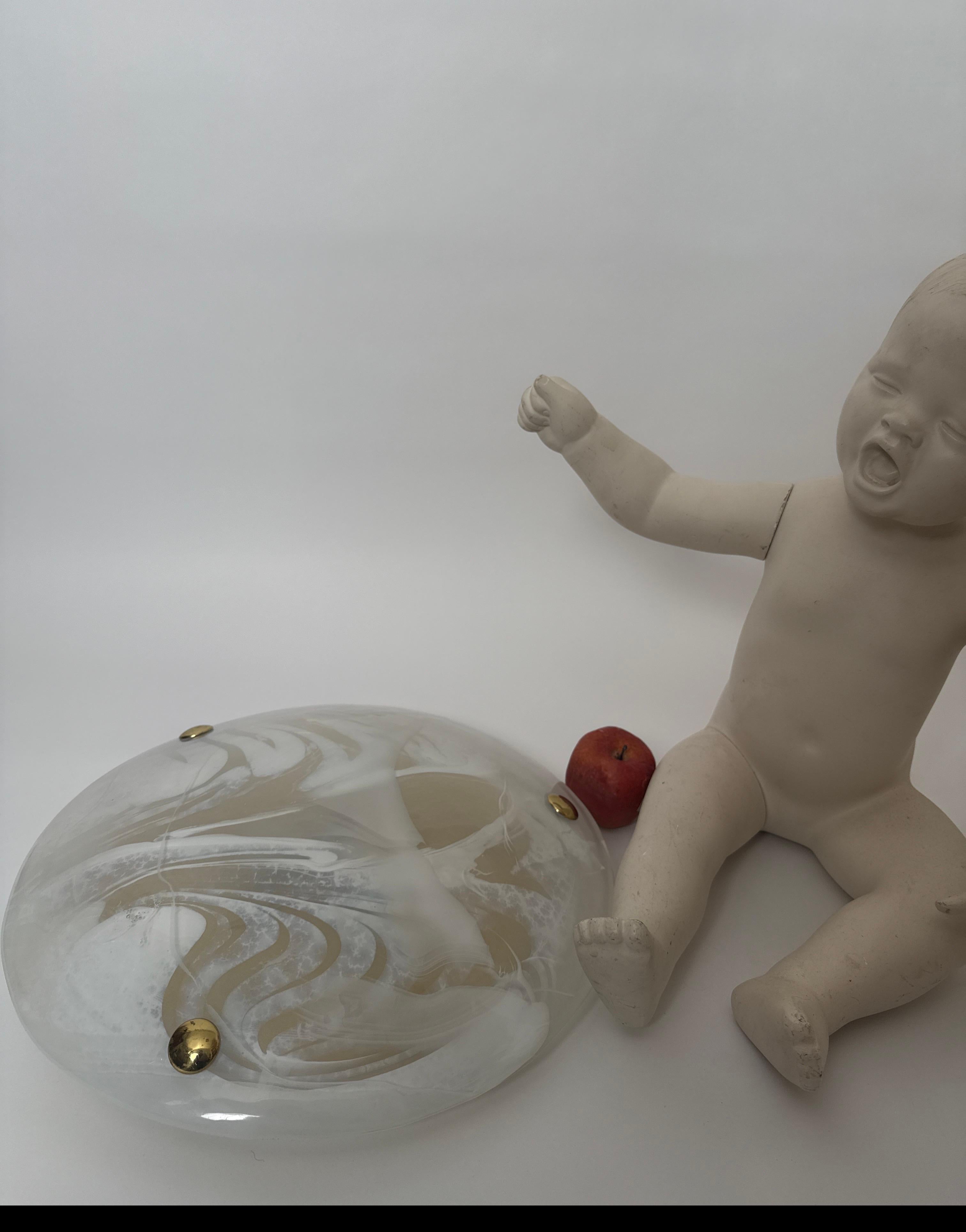 Hand-Crafted Marble Huge Murano Glass Flush Mount, Hillbrand, Germany, 1960s For Sale