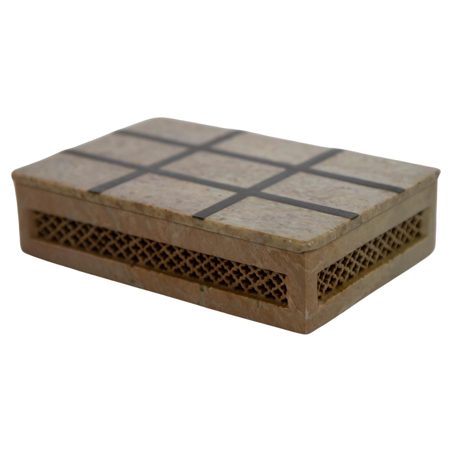 Marbre Inlay Marble Box Censor Stone Travertine Box India 1950s en vente