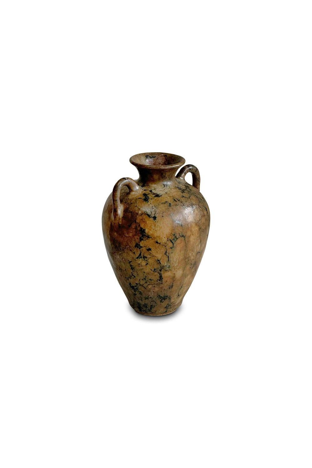 20ième siècle Vase Urne Vintage Brown à poignée inspirée du marbre (Signé) en vente