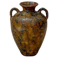 Marble-Inspired Handled Vintage Brown Urn Vase (Signed)