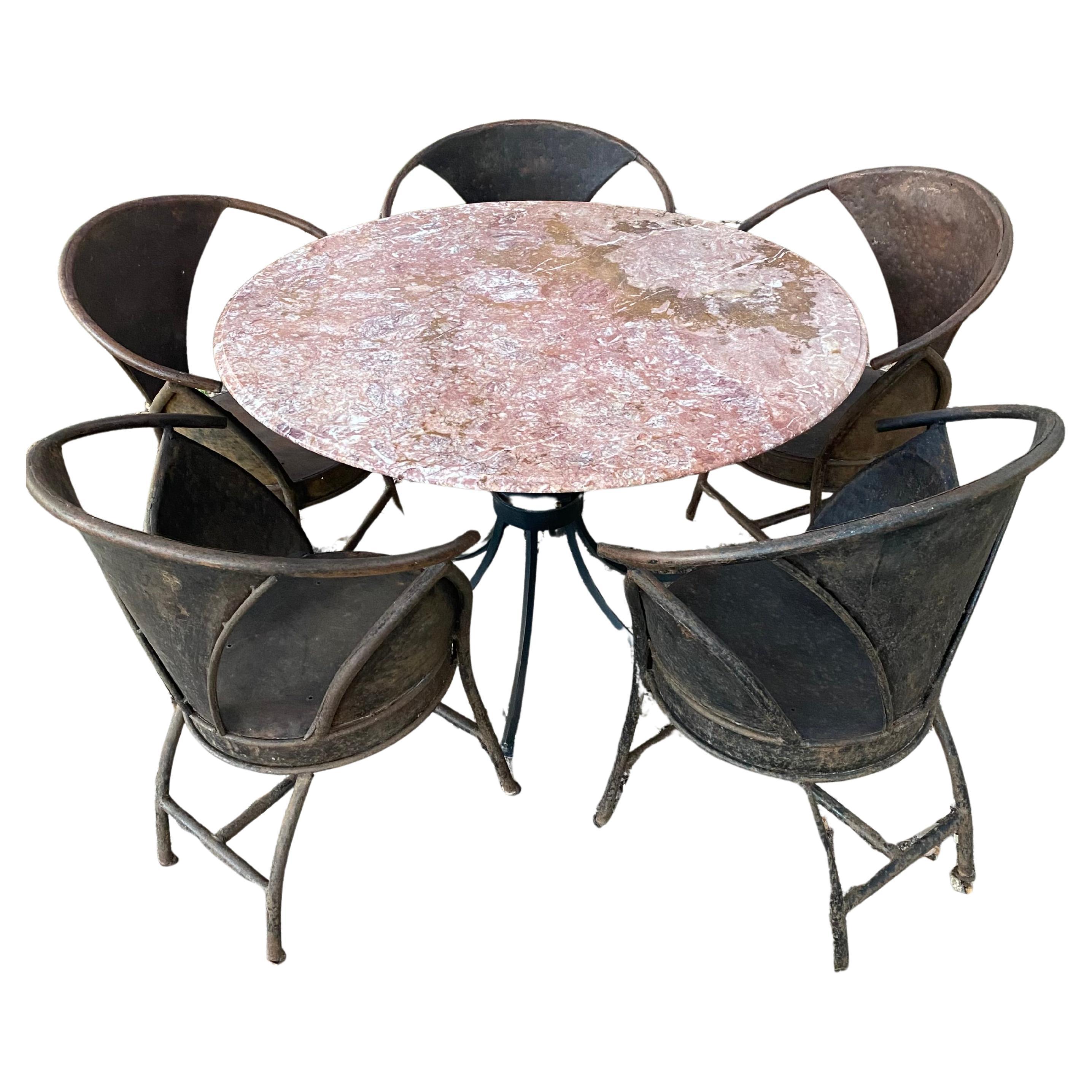 Marble + Iron Cleo Baldon-Style Dining Table + French Bistro Chairs in vendita
