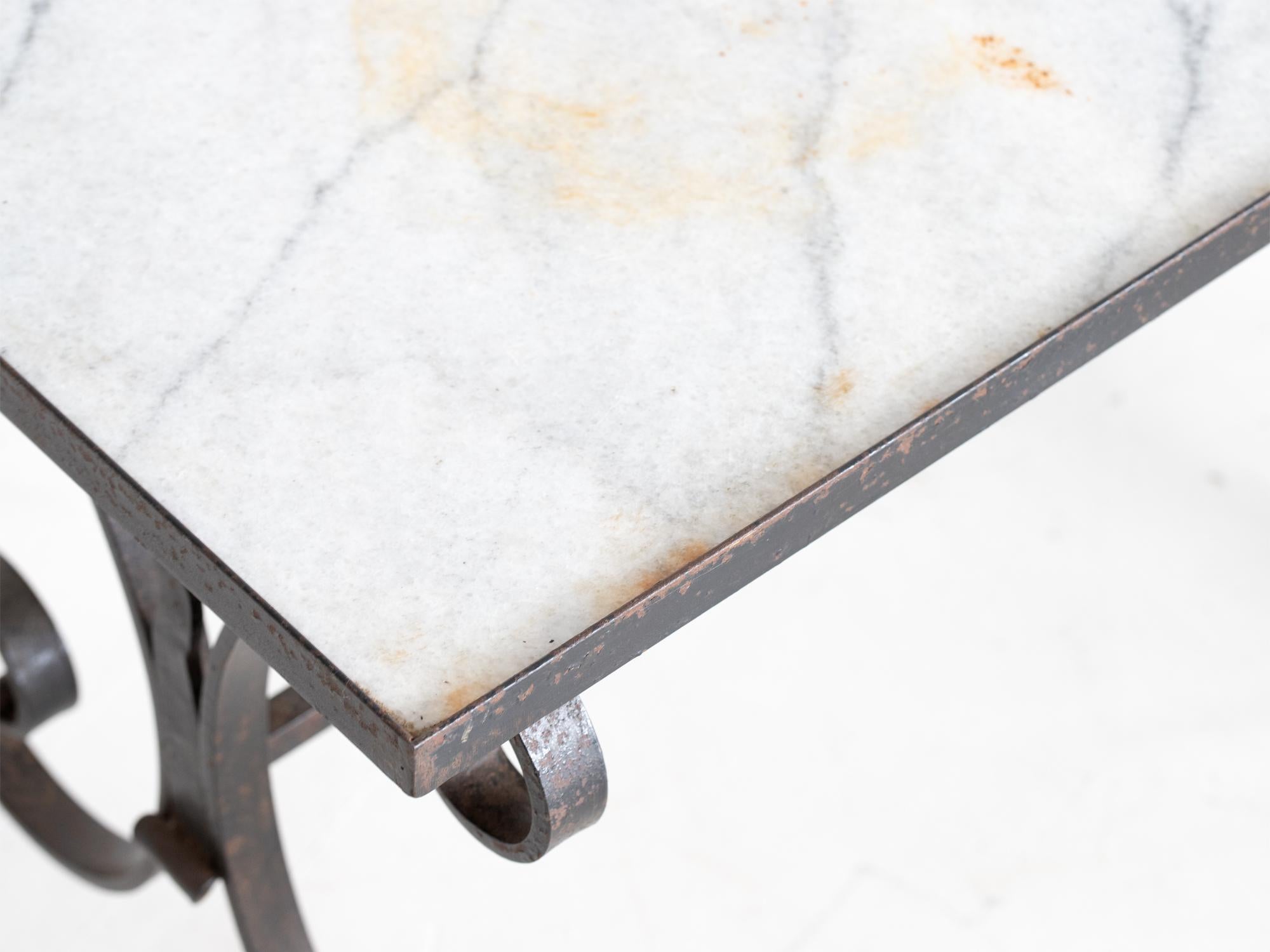 Mid-Century Modern Marble & Iron Coffee Table, French c. 1950s For Sale